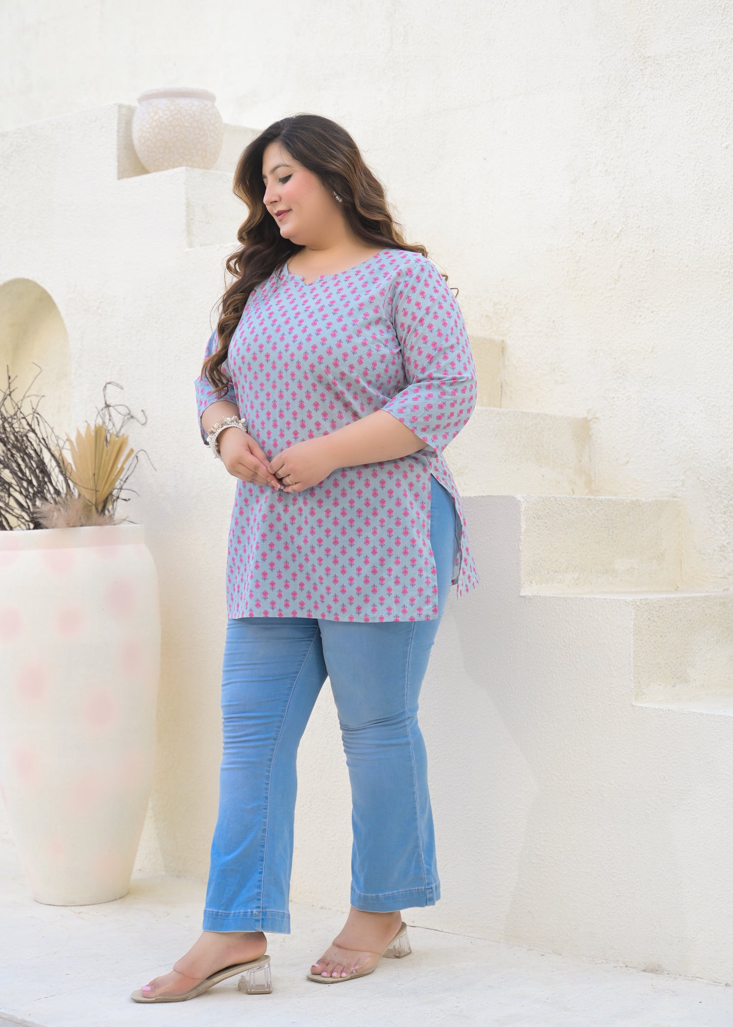 Grey Printed Pure Cotton Top