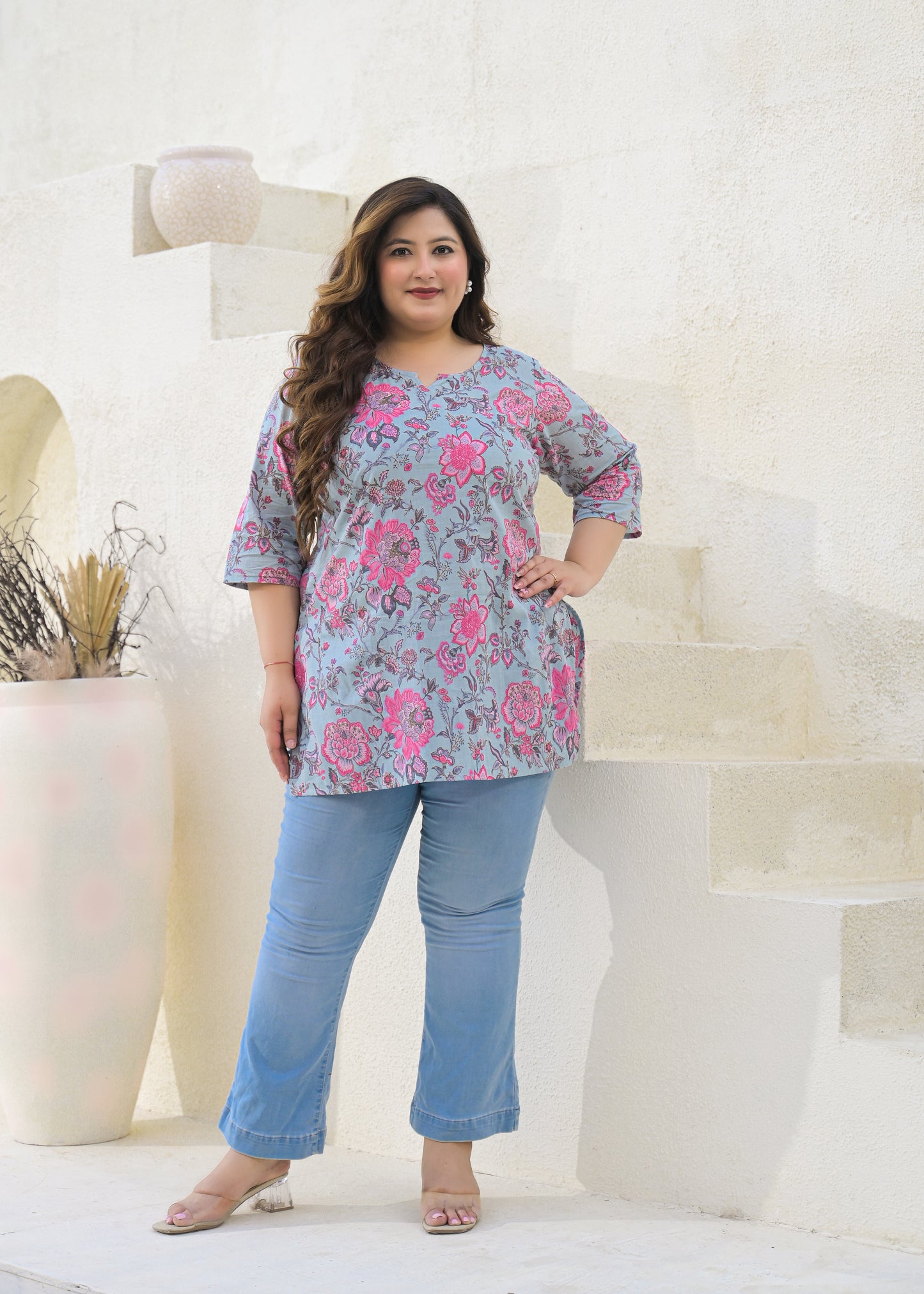 Grey Printed Pure Cotton Top