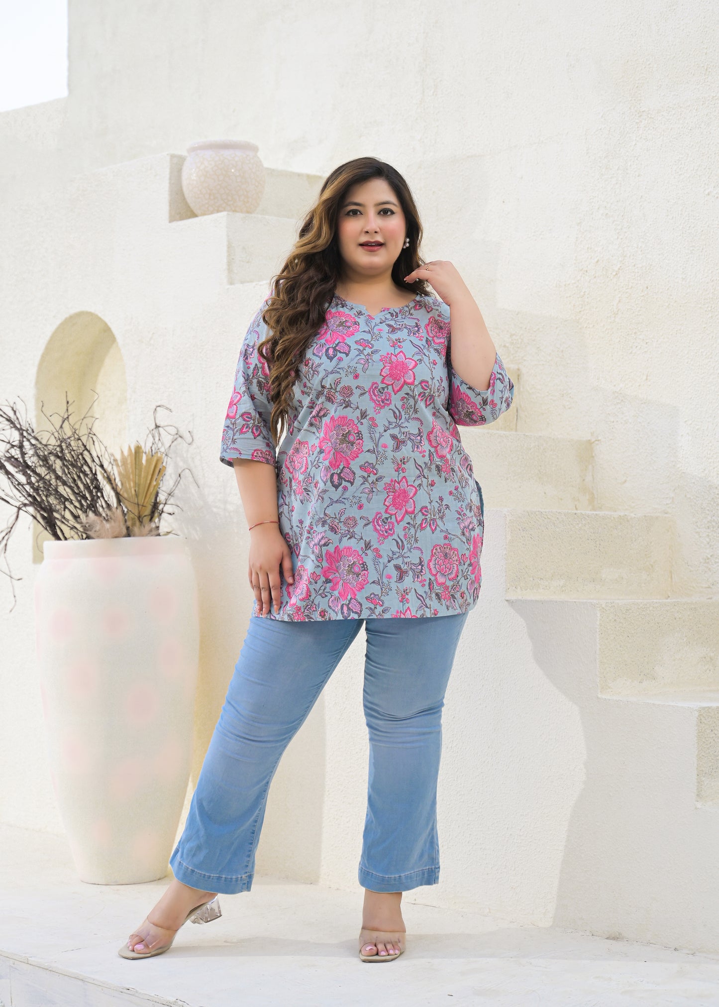 Grey Printed Pure Cotton Top