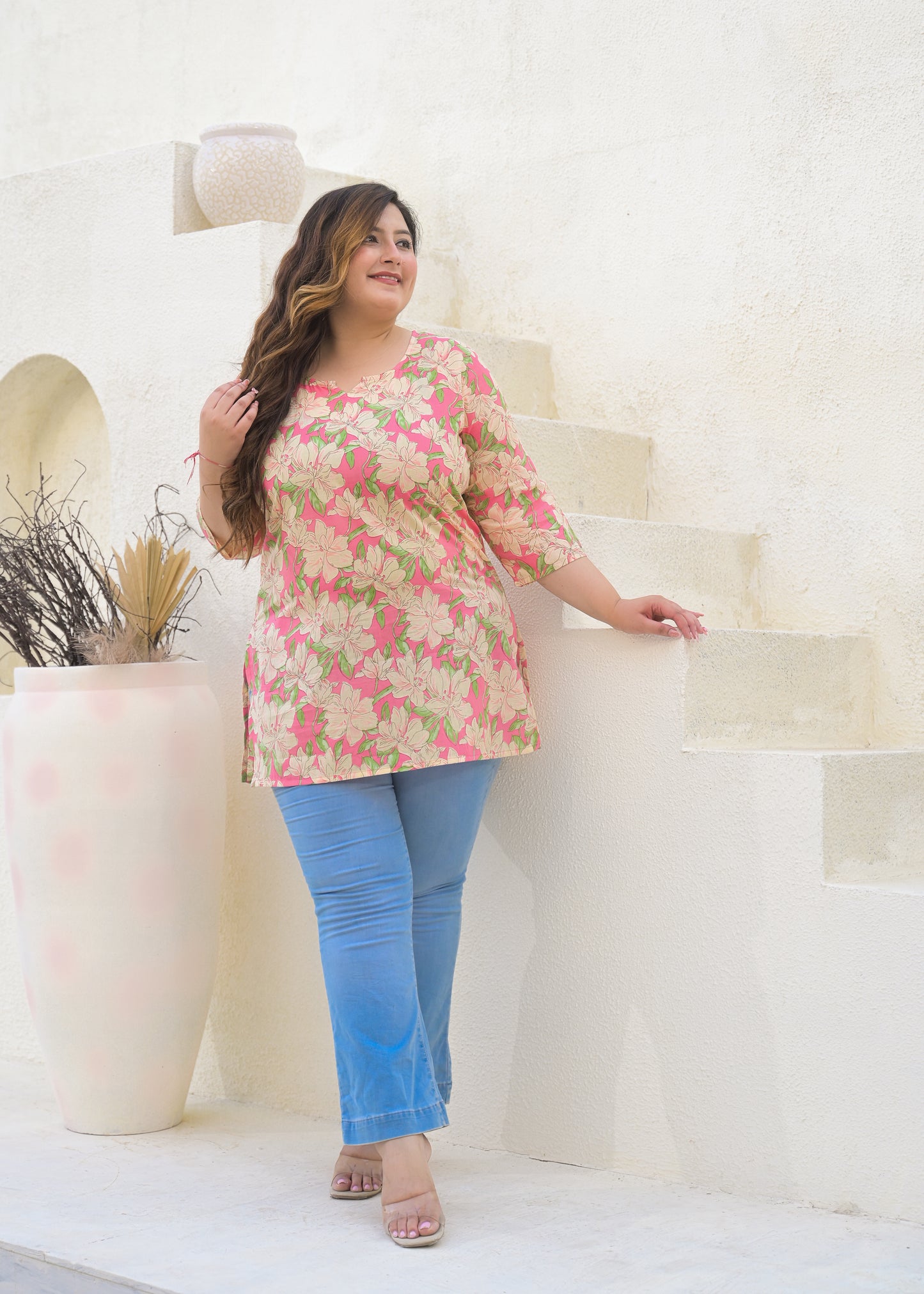 Pink Printed Pure Cotton Top