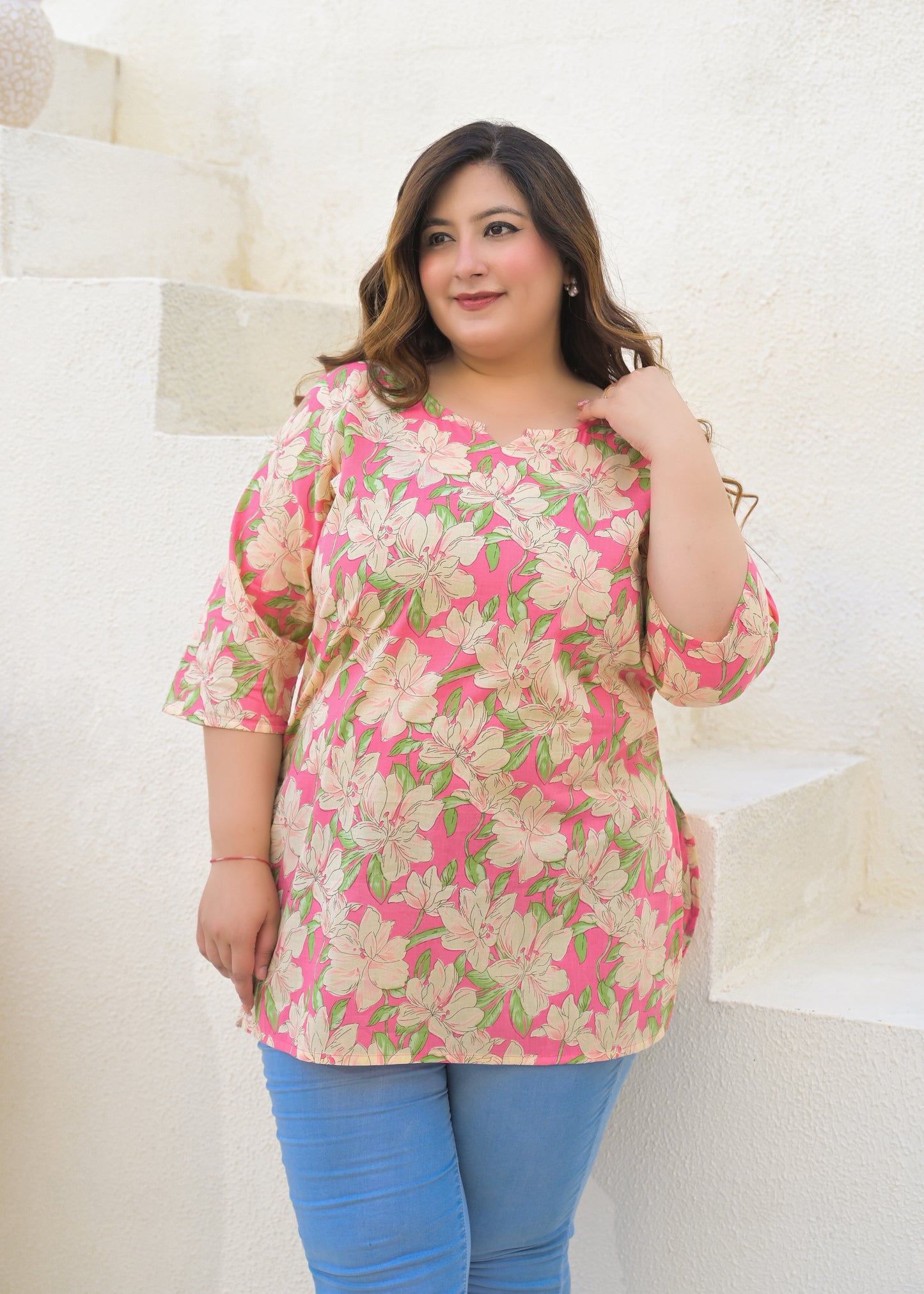 Pink Printed Pure Cotton Top
