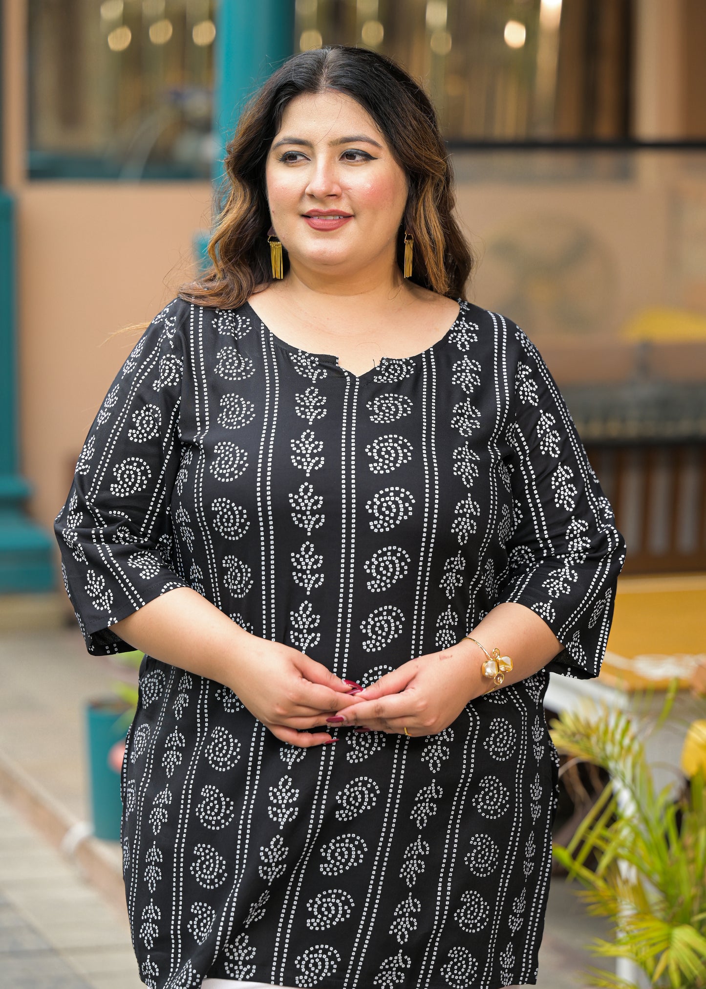Black Bandhani Print Ethnic Top