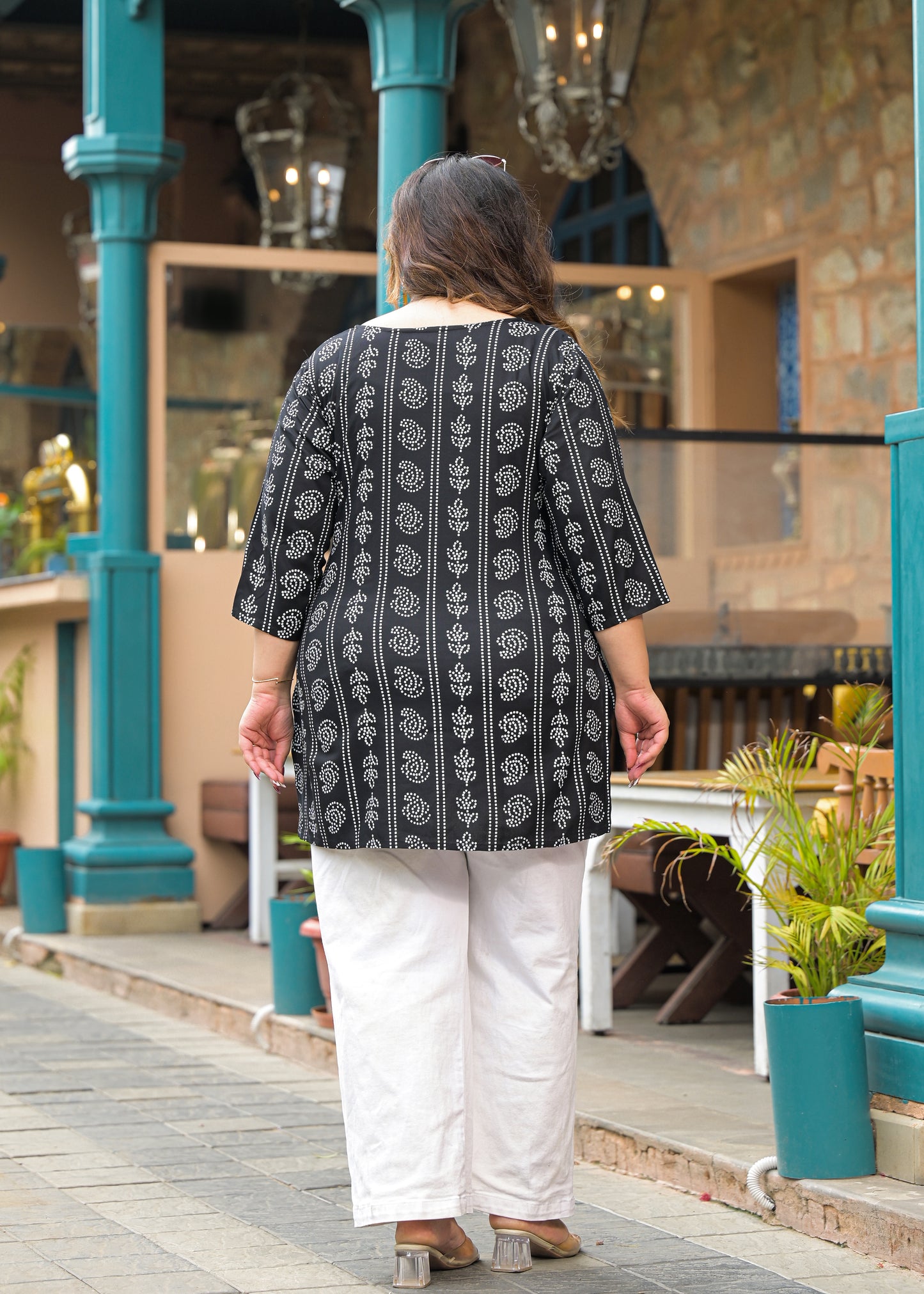 Black Bandhani Print Ethnic Top
