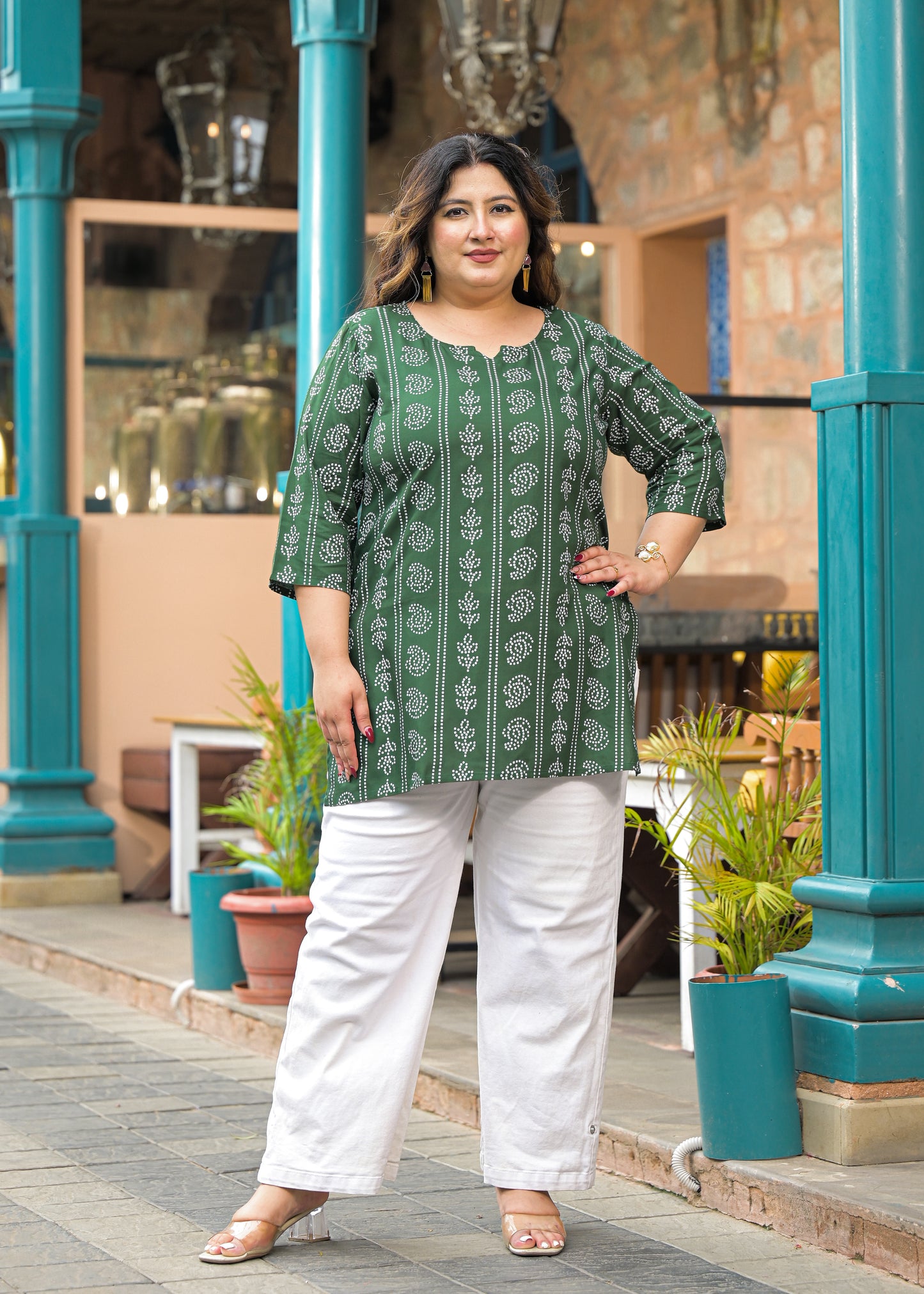 Green Bandhani Print Ethnic Top