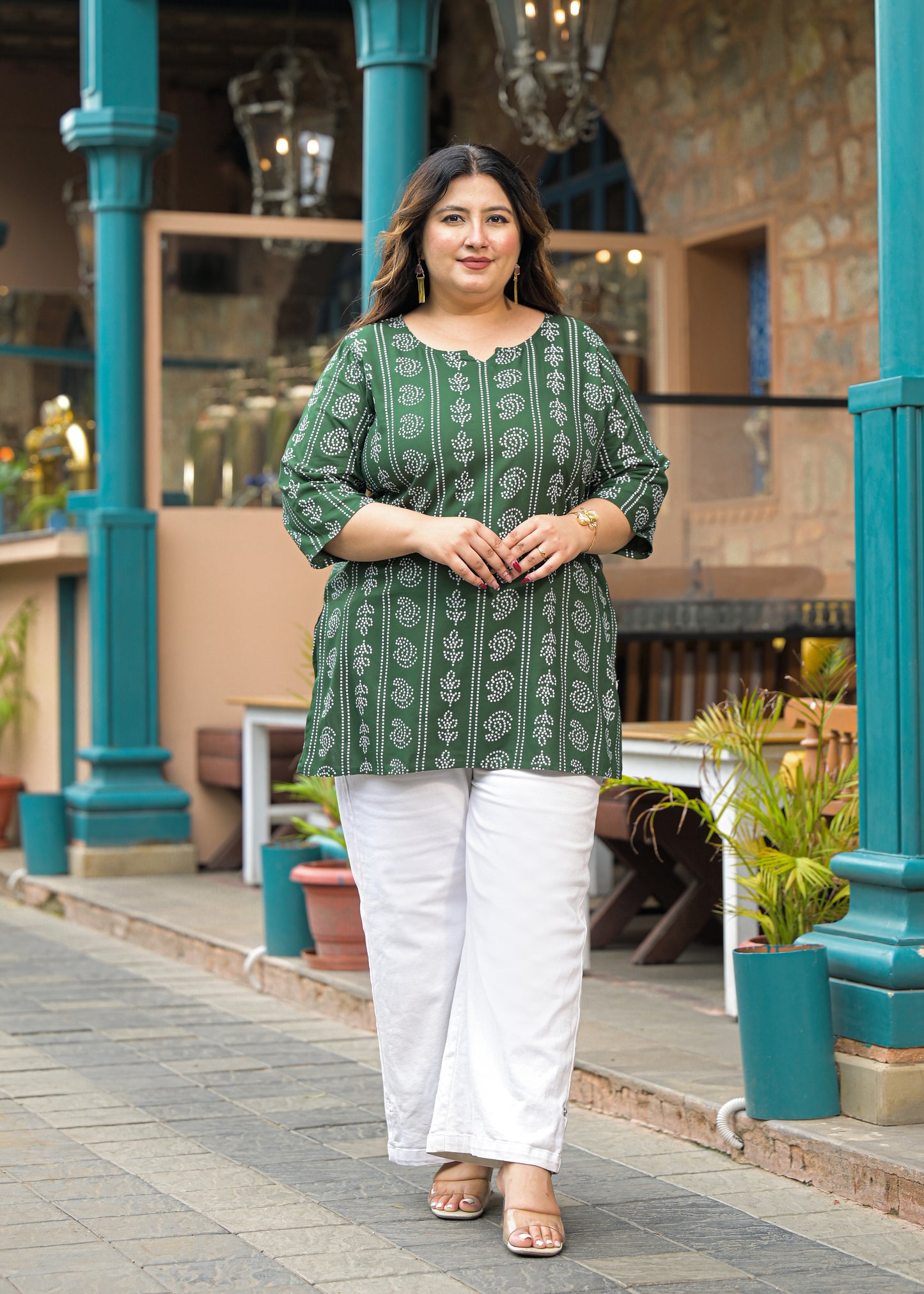 Green Bandhani Print Ethnic Top