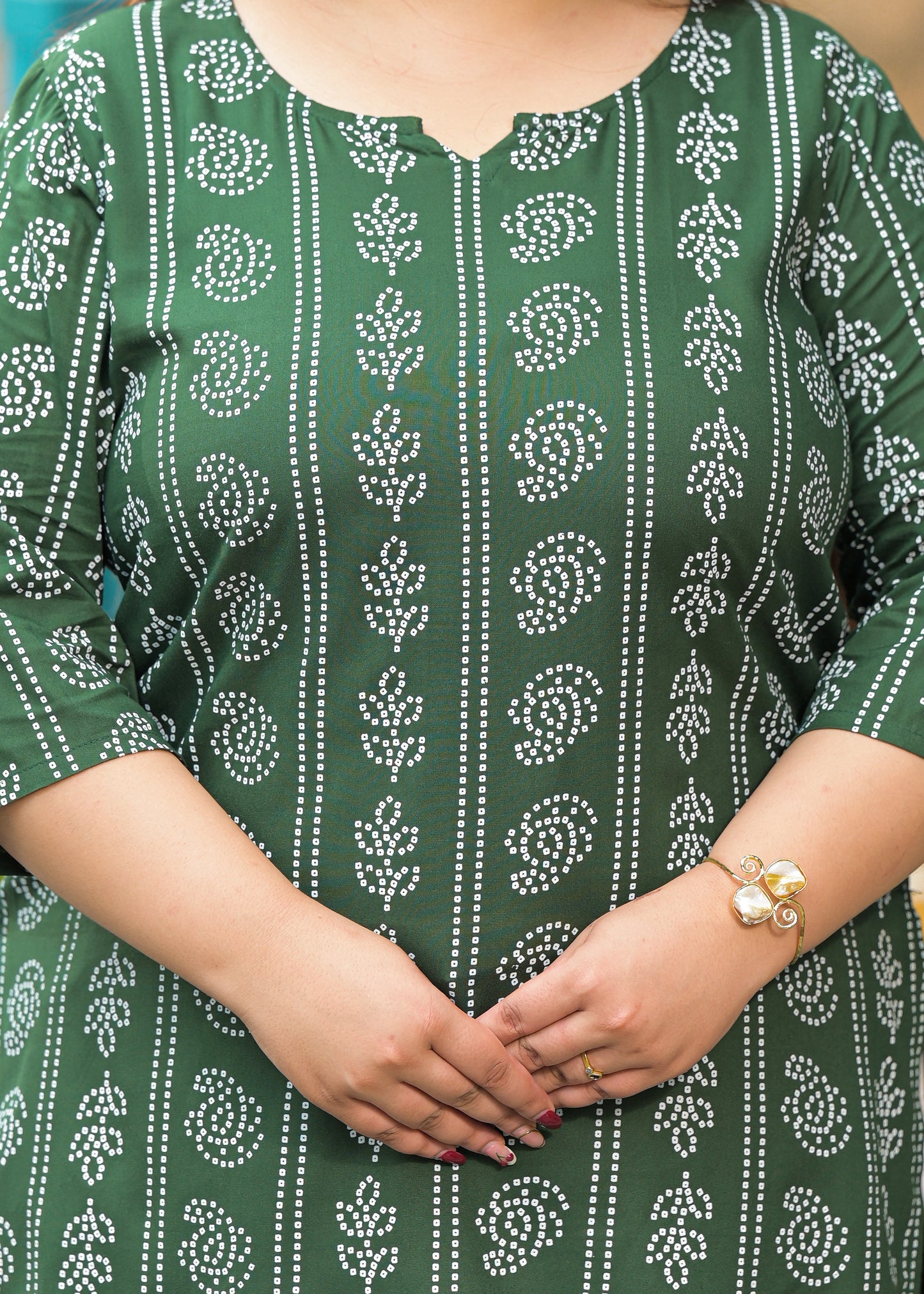 Green Bandhani Print Ethnic Top