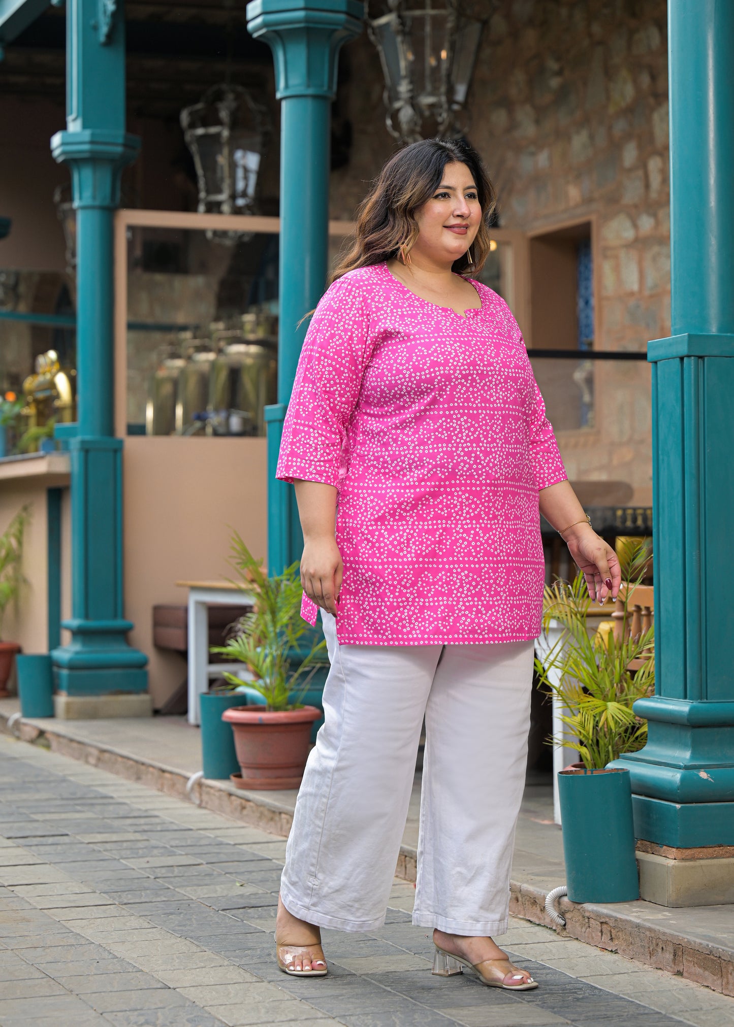 Pink Bandhani Print Ethnic Top