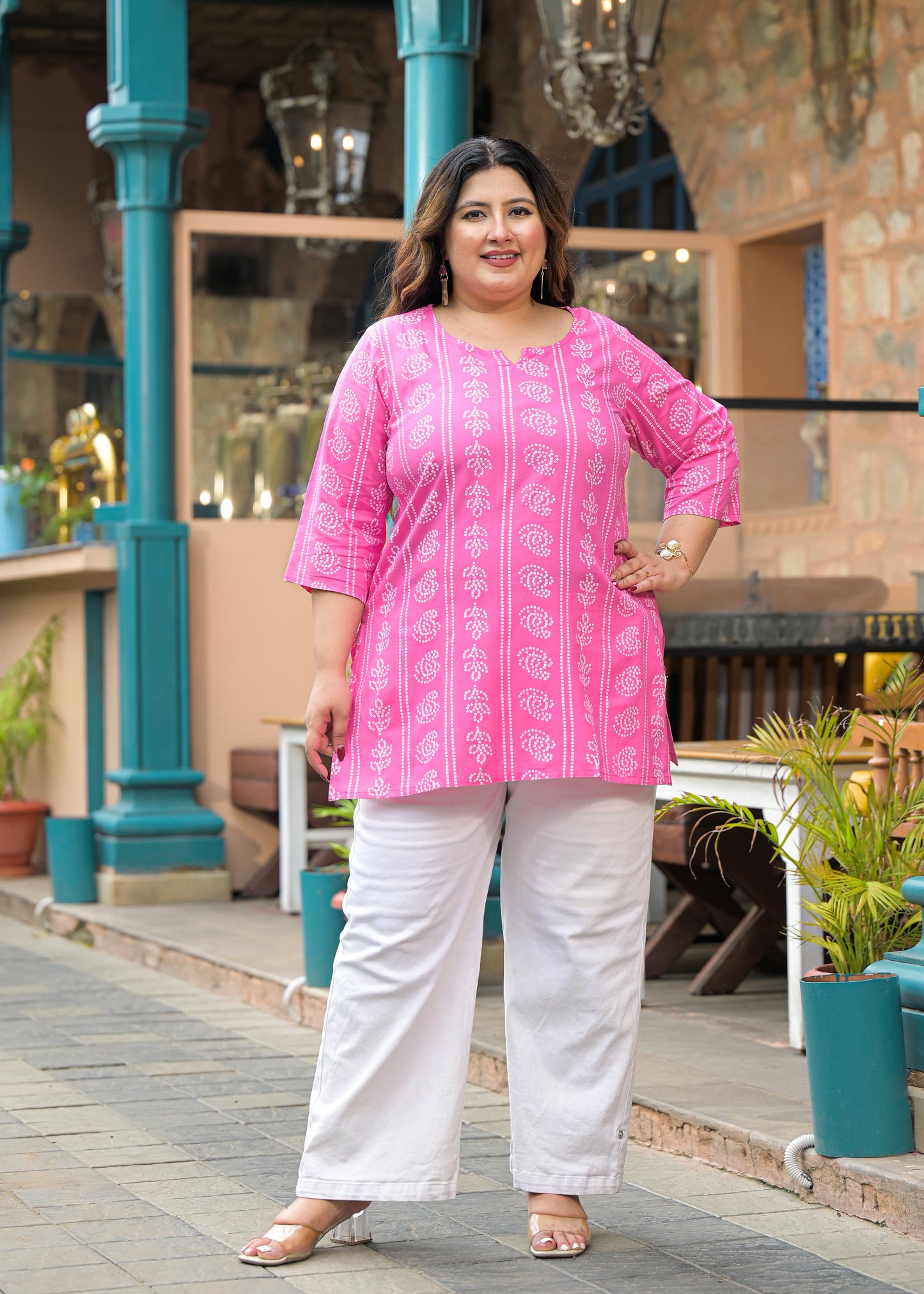 Pink Bandhani Print Ethnic Top