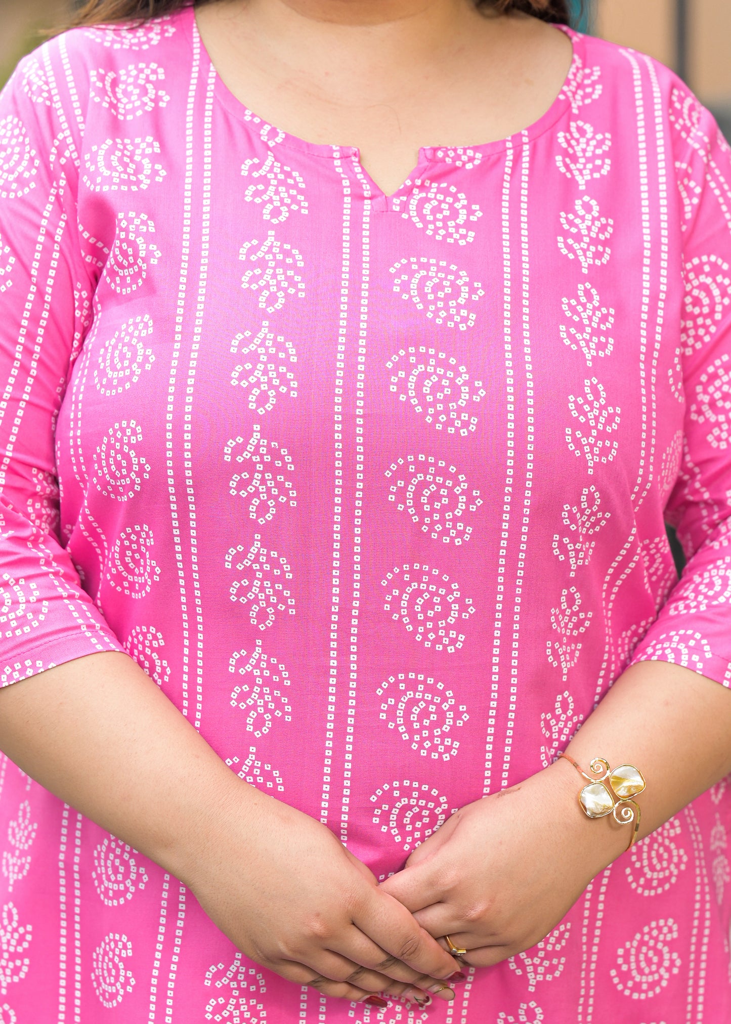 Pink Bandhani Print Ethnic Top