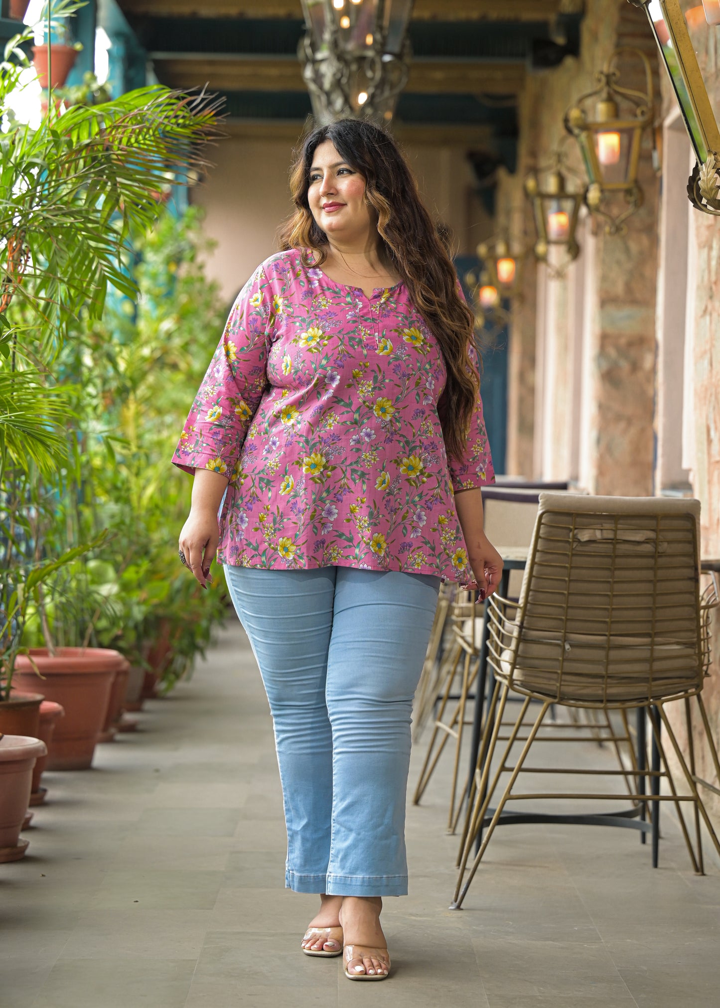 Pink Floral Printed Pure Cotton Top