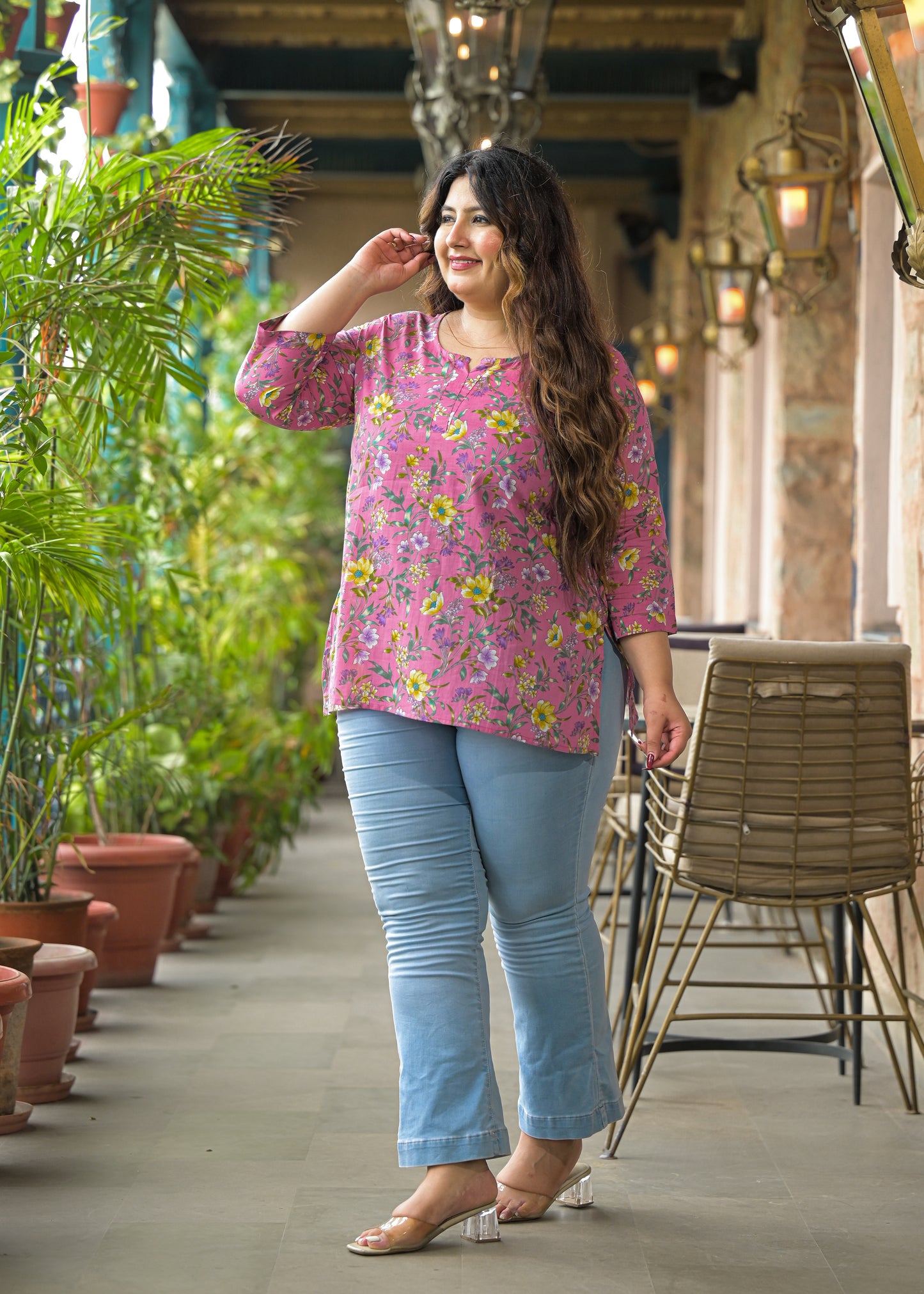 Pink Floral Printed Pure Cotton Top