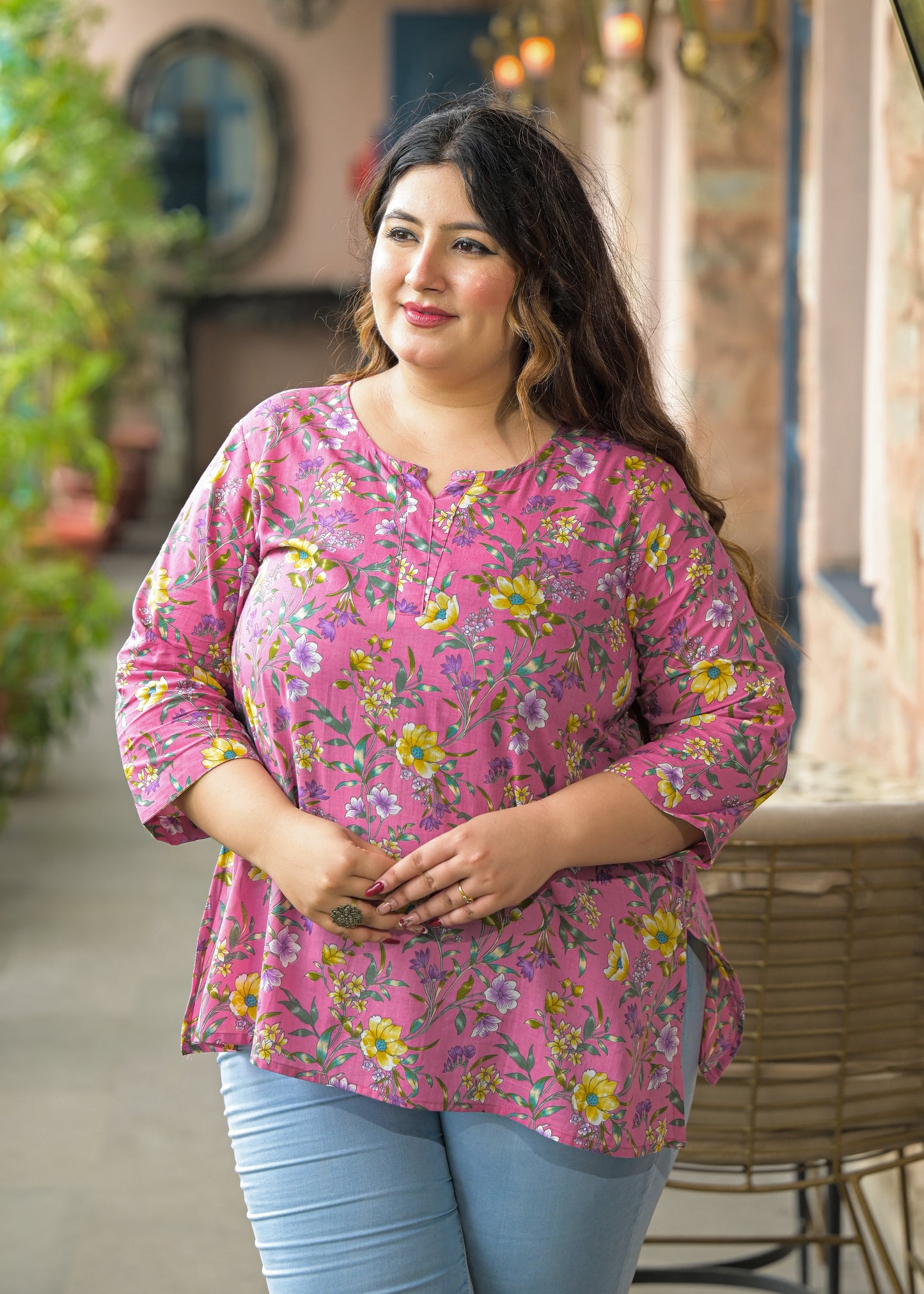 Pink Floral Printed Pure Cotton Top