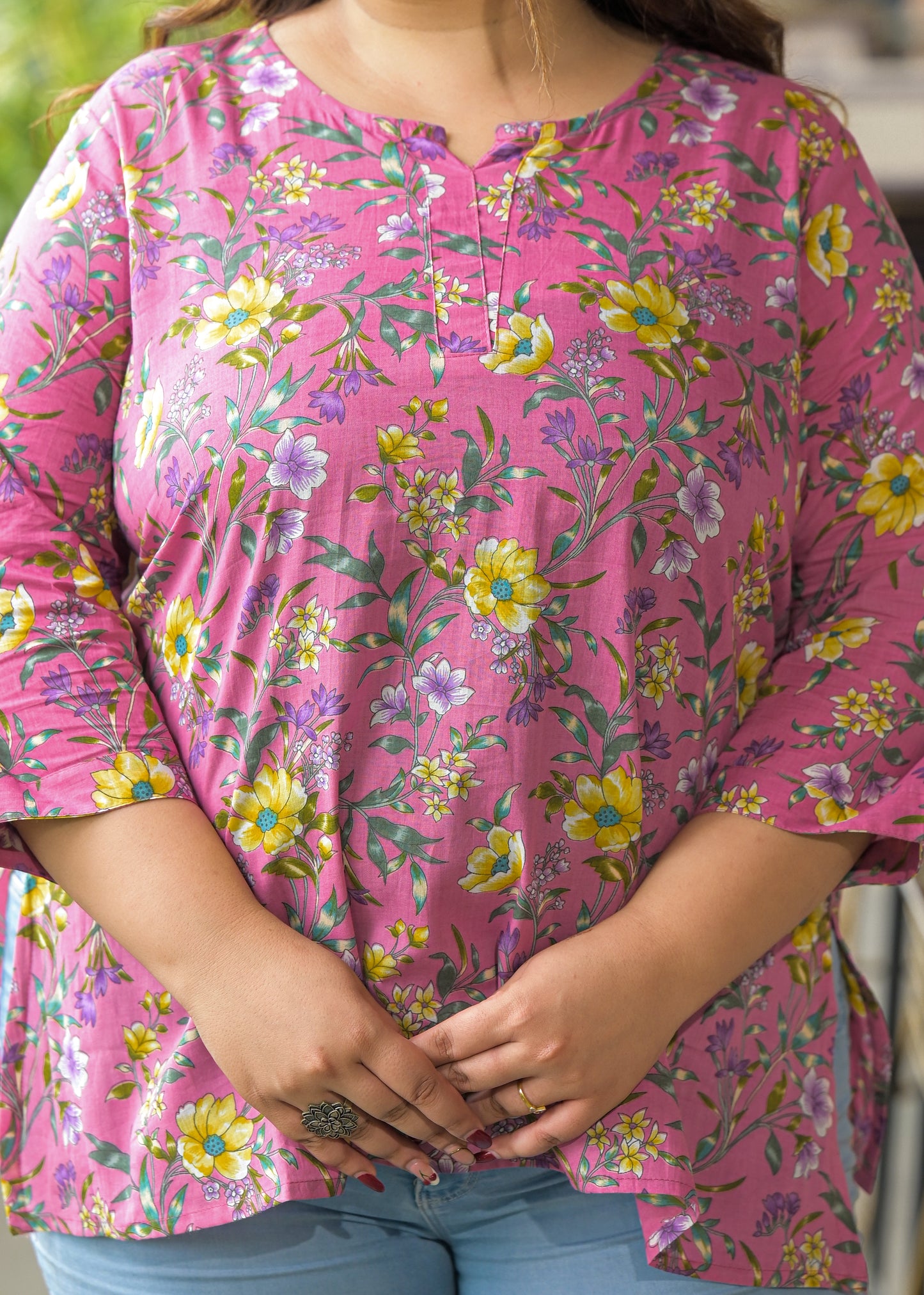Pink Floral Printed Pure Cotton Top