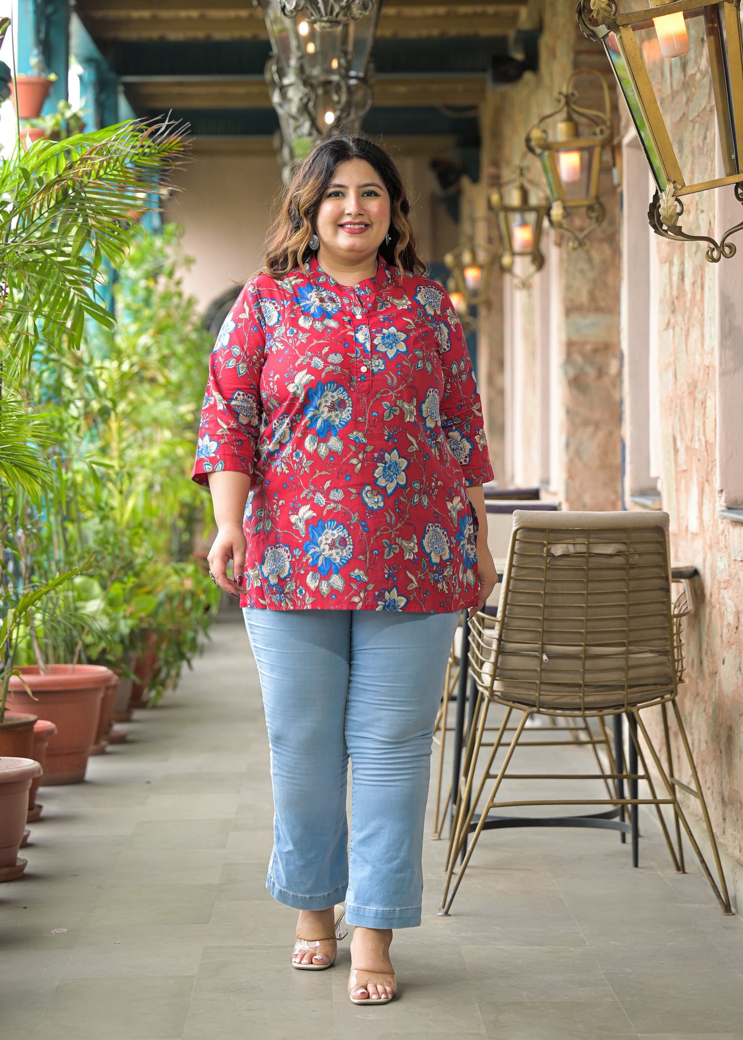 Red Floral Printed Pure Cotton Top