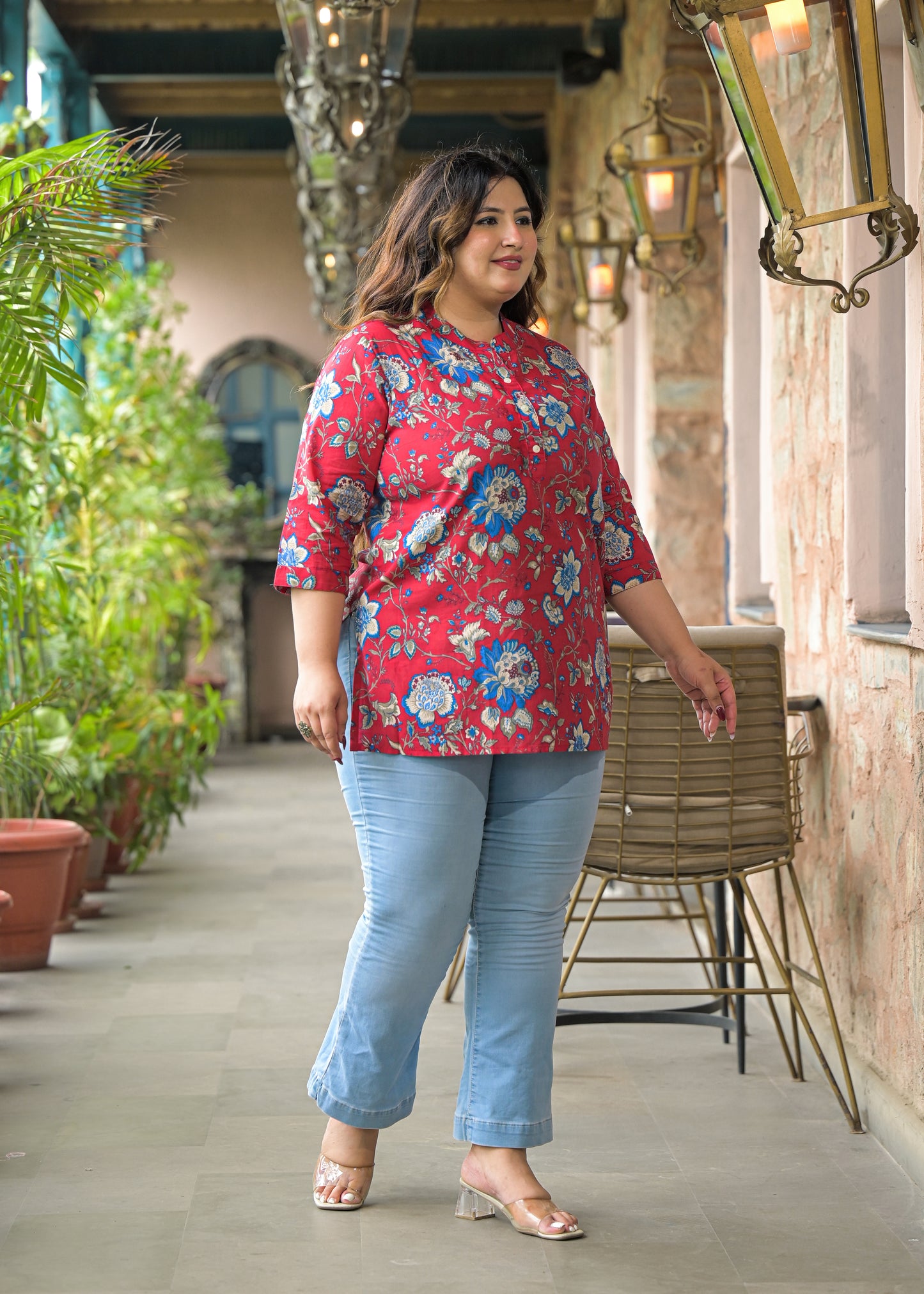 Red Floral Printed Pure Cotton Top