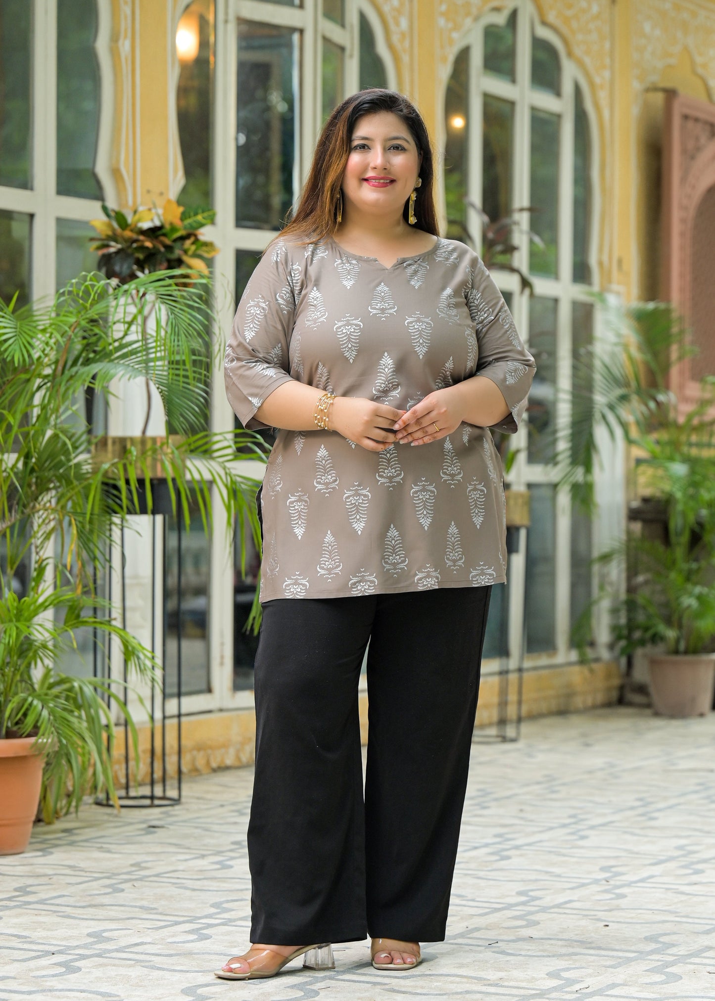 Grey Printed Top/Tunic