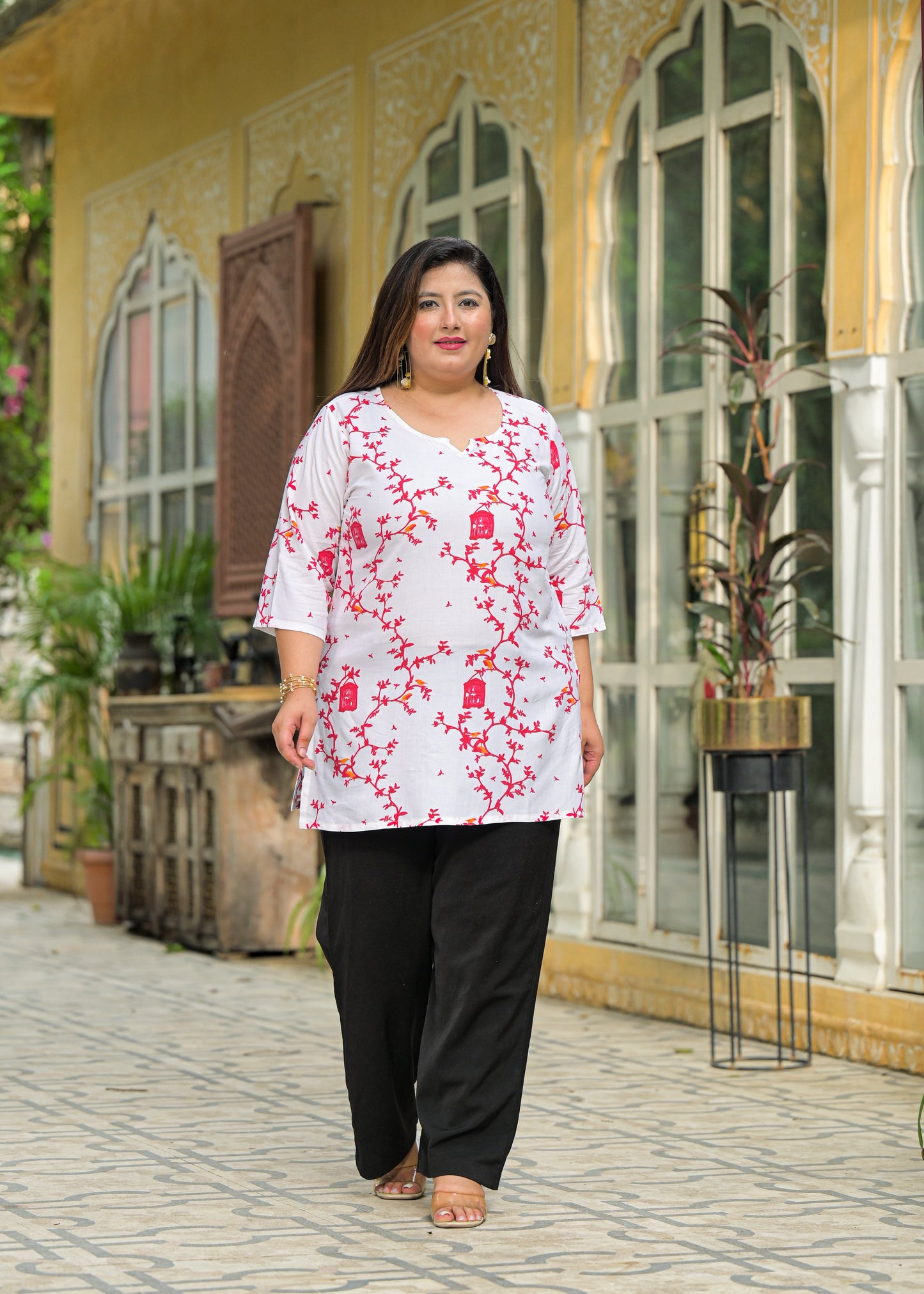 White Red Printed Top/Tunic