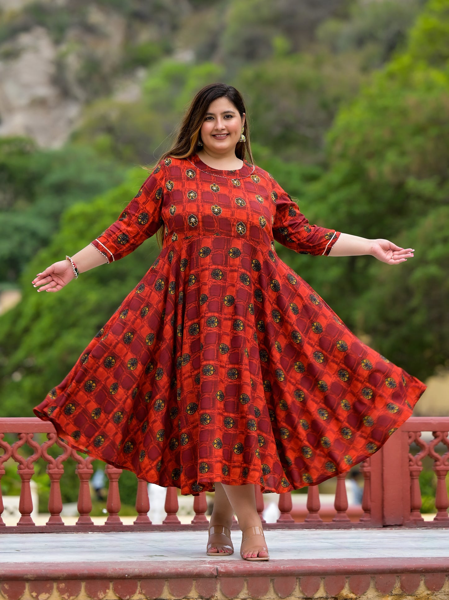 Maroon Plus Size Anarkali Kurti With Hand Work