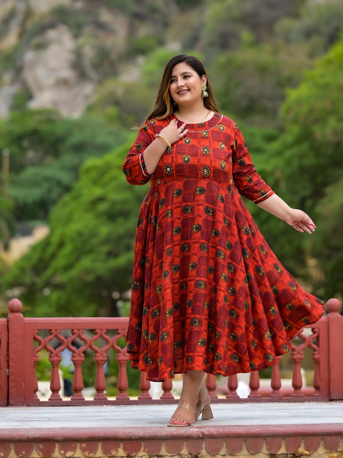 Maroon Plus Size Anarkali Kurti With Hand Work