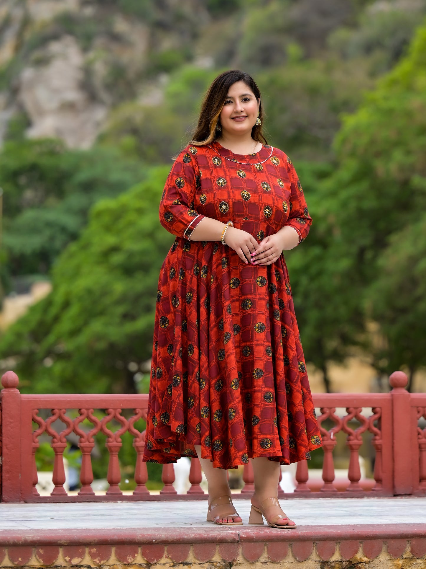 Maroon Plus Size Anarkali Kurti With Hand Work