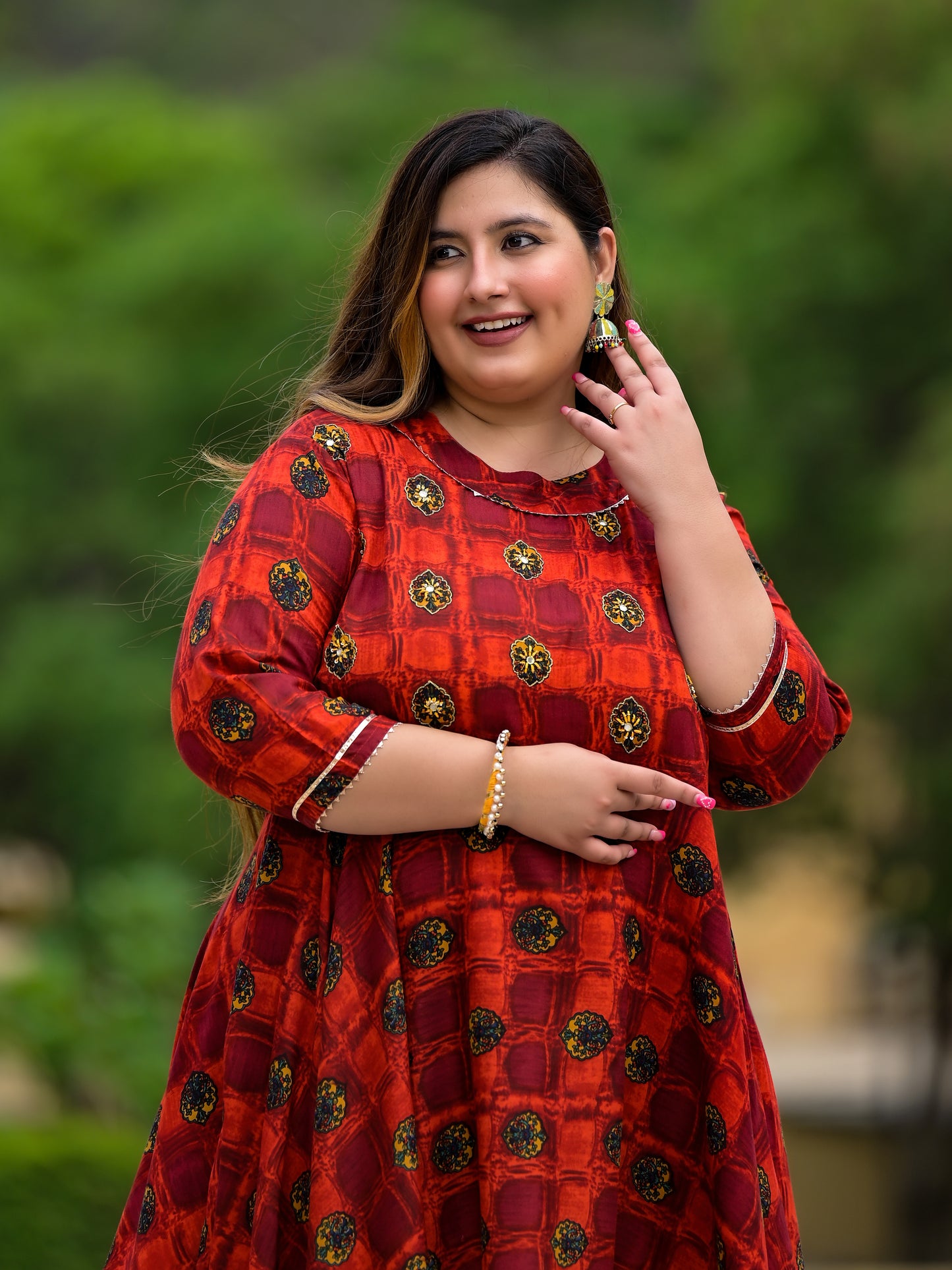 Maroon Plus Size Anarkali Kurti With Hand Work