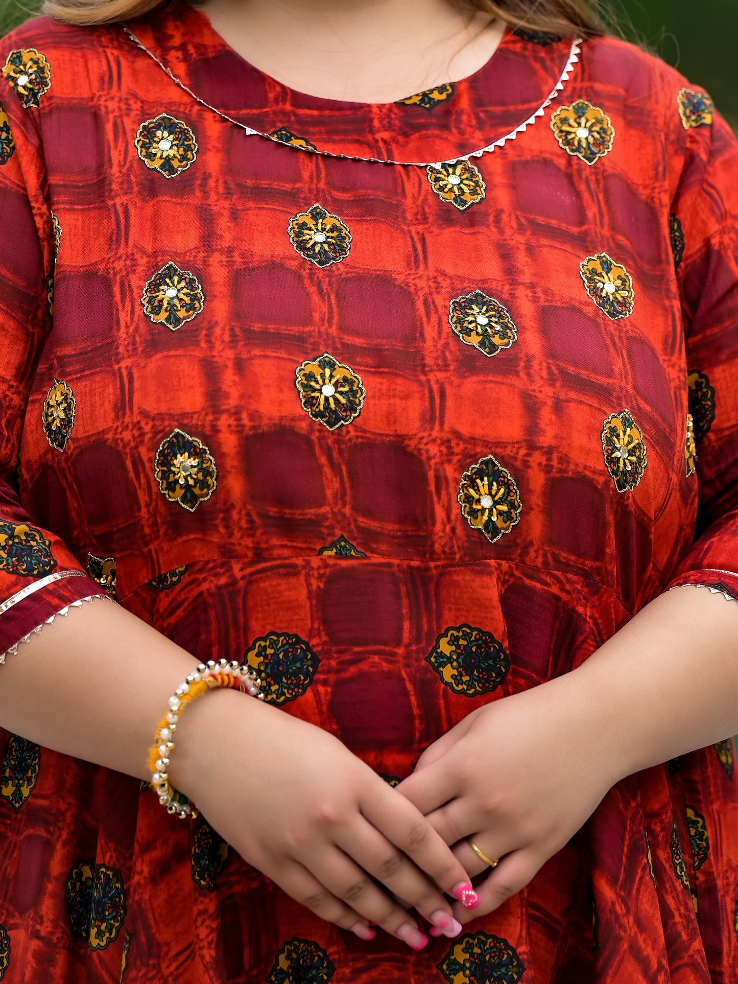 Maroon Plus Size Anarkali Kurti With Hand Work