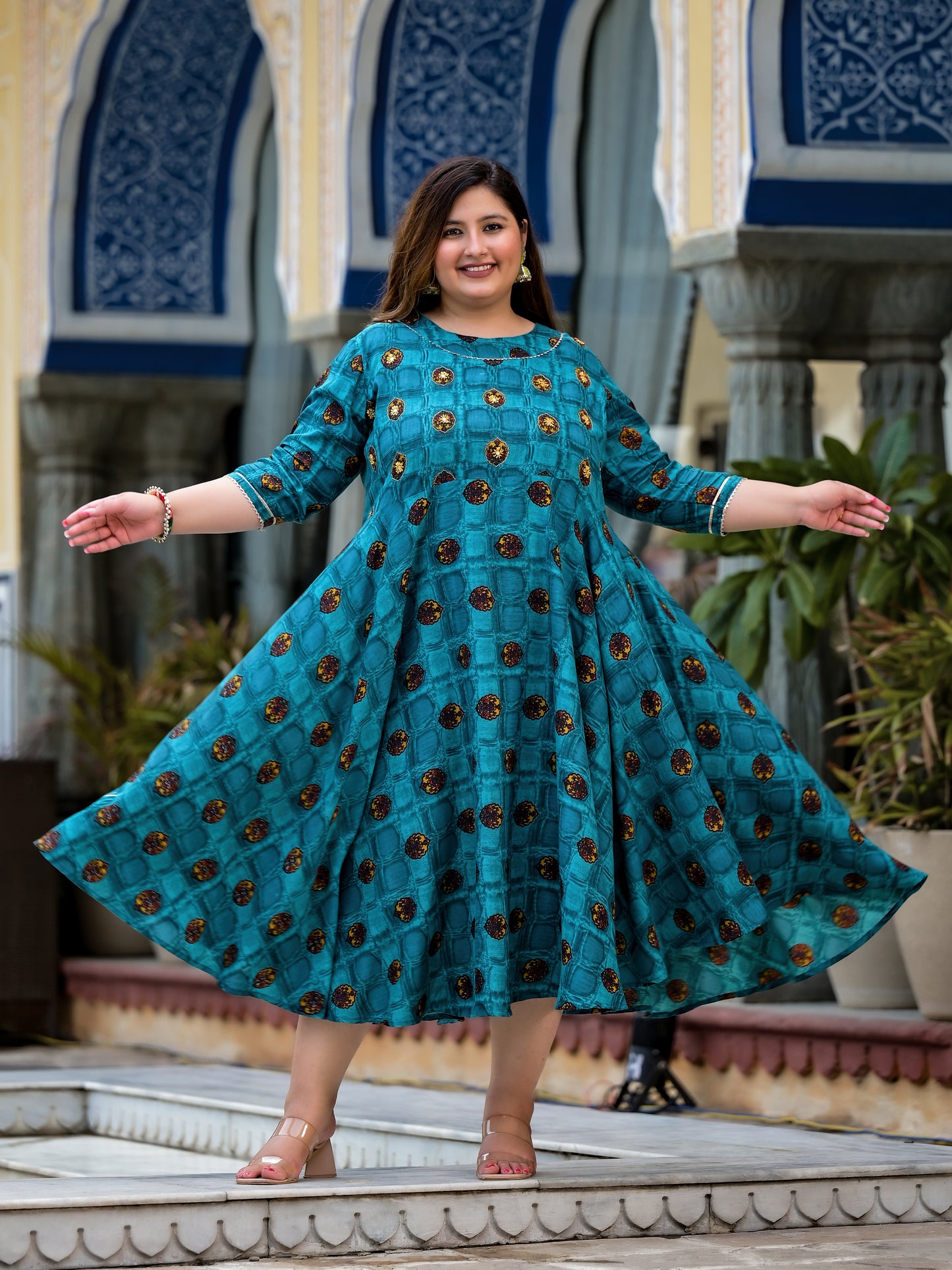 Teal Blue Anarkali Kurti With Hand Work