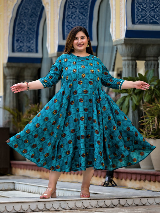 Teal Blue Anarkali Kurti With Hand Work