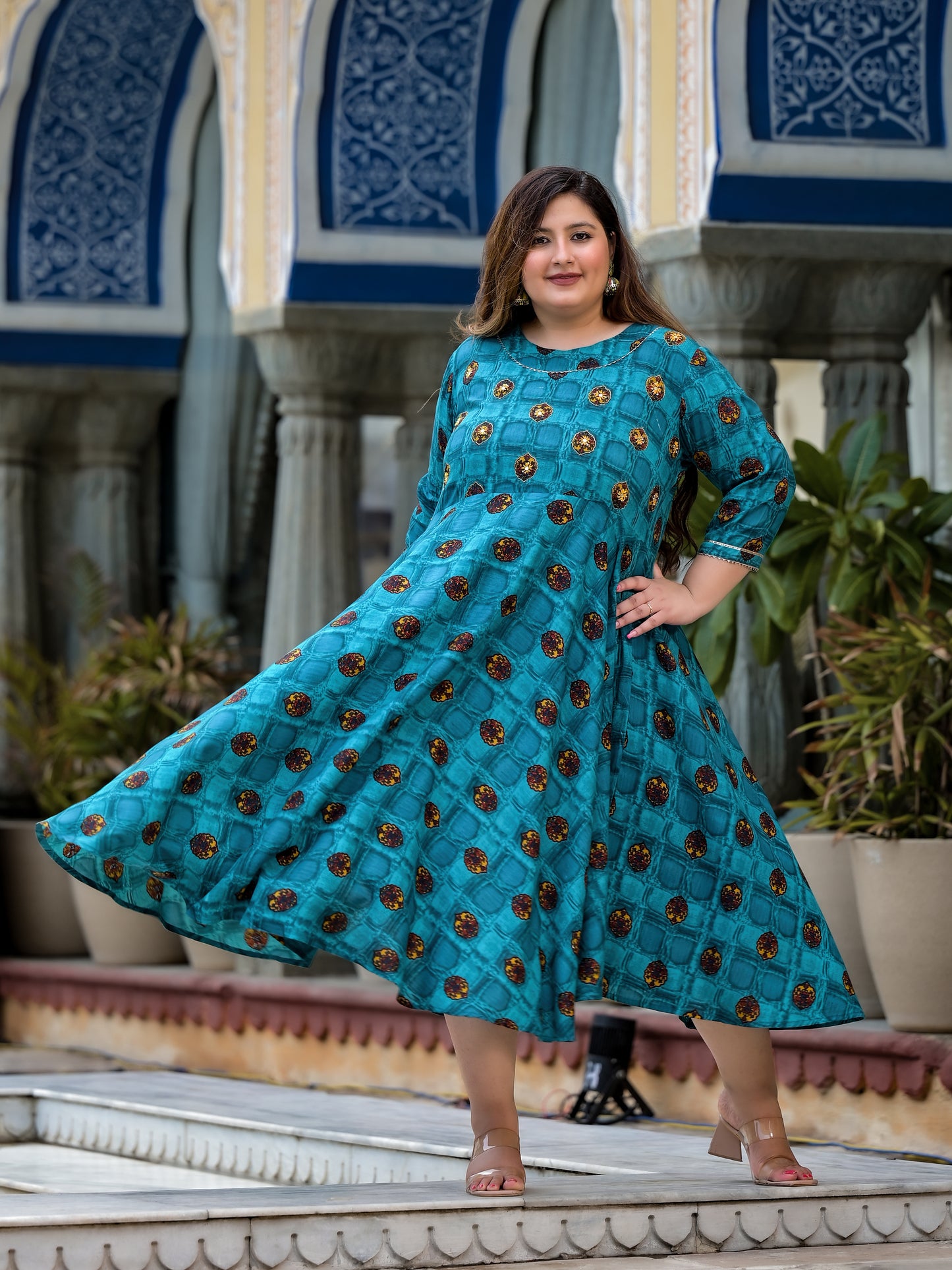 Teal Blue Anarkali Kurti With Hand Work