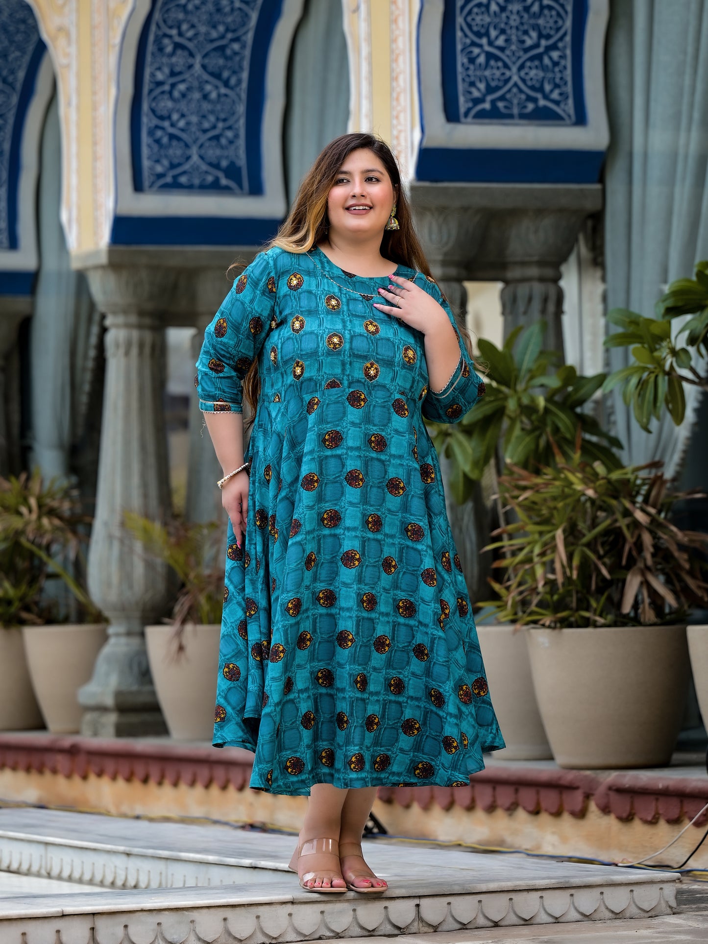 Teal Blue Anarkali Kurti With Hand Work