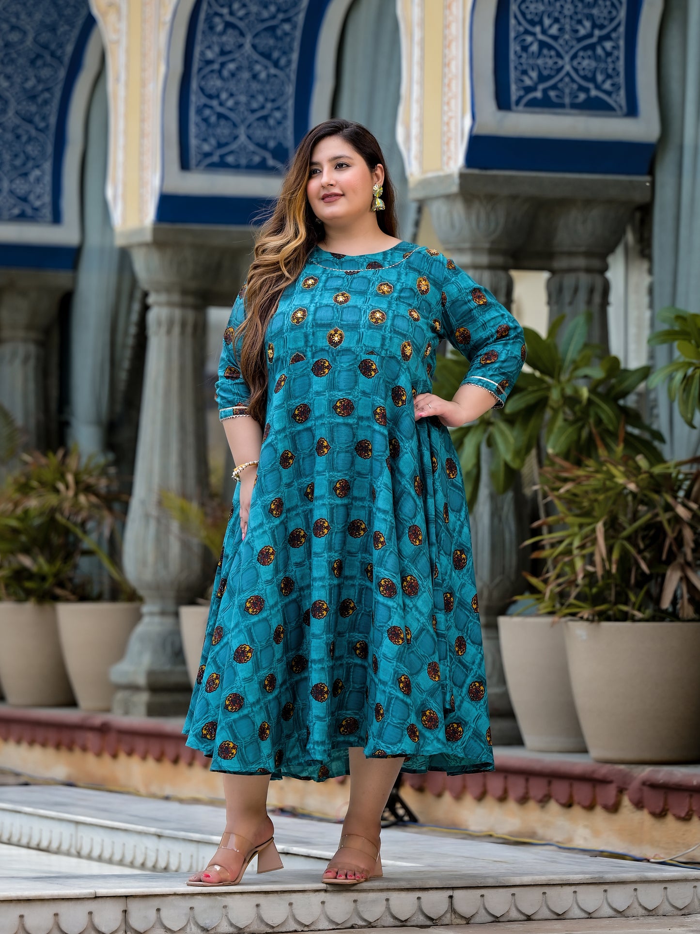 Teal Blue Anarkali Kurti With Hand Work