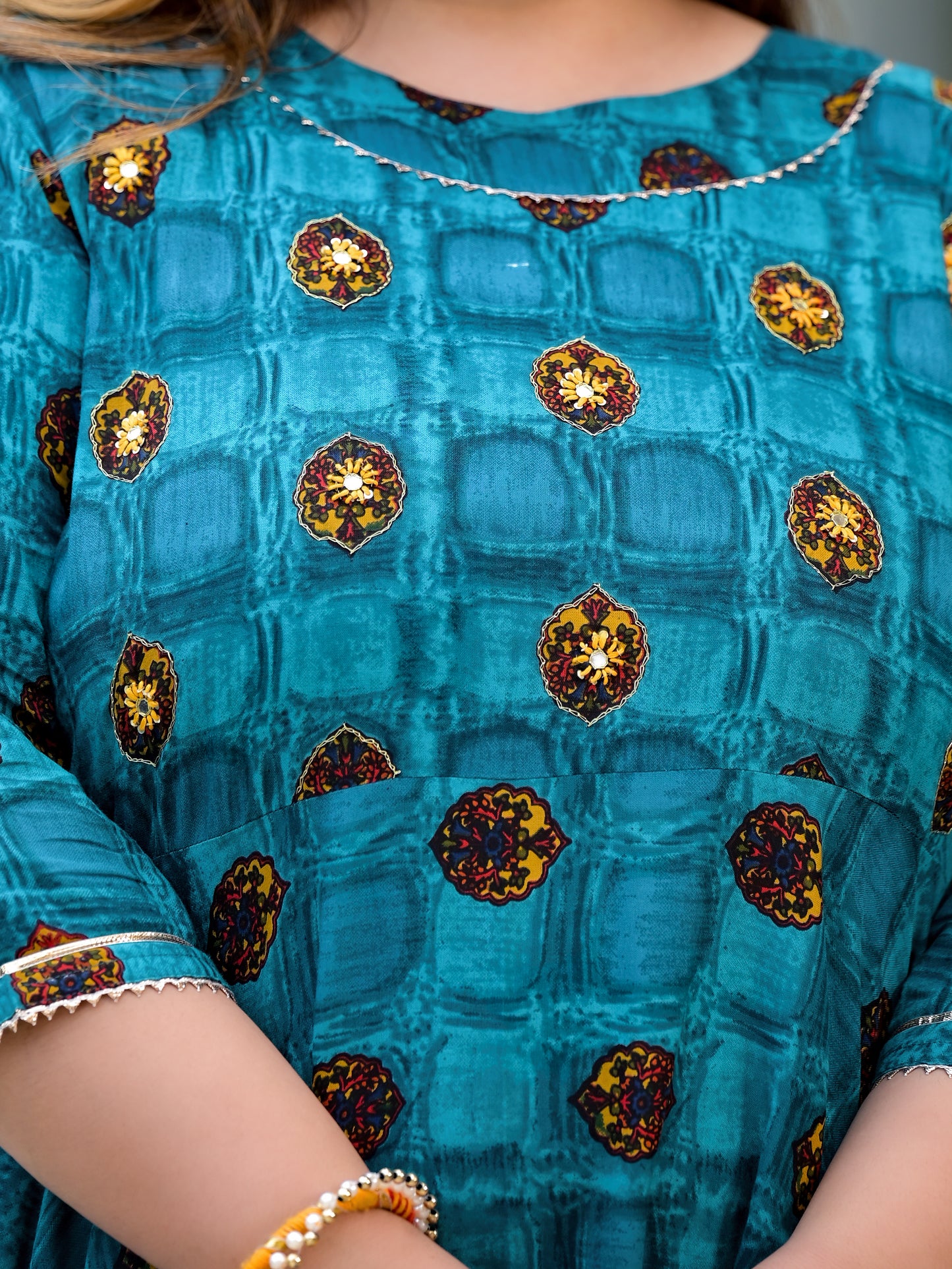 Teal Blue Anarkali Kurti With Hand Work