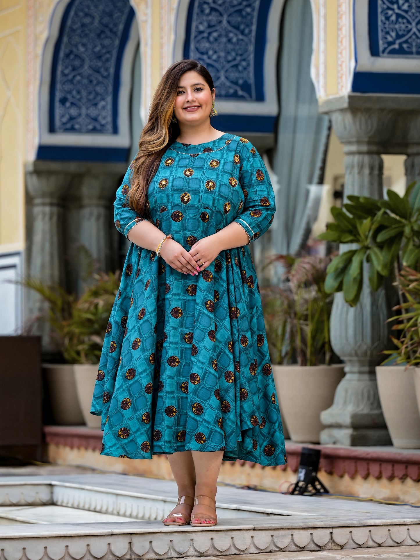 Teal Blue Anarkali Kurti With Hand Work