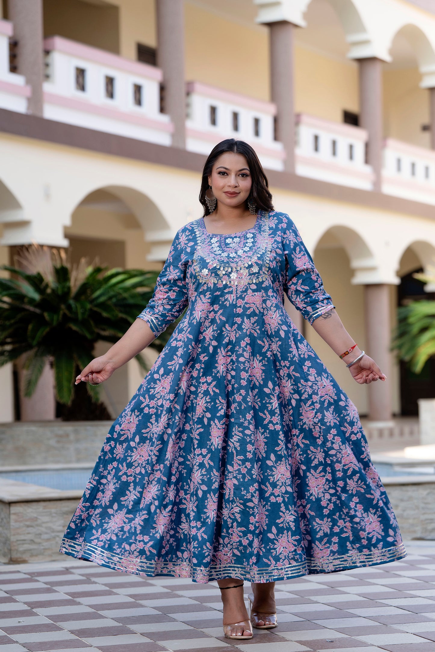 Blue Embroidered Anarkali Kurta & Dupatta Set