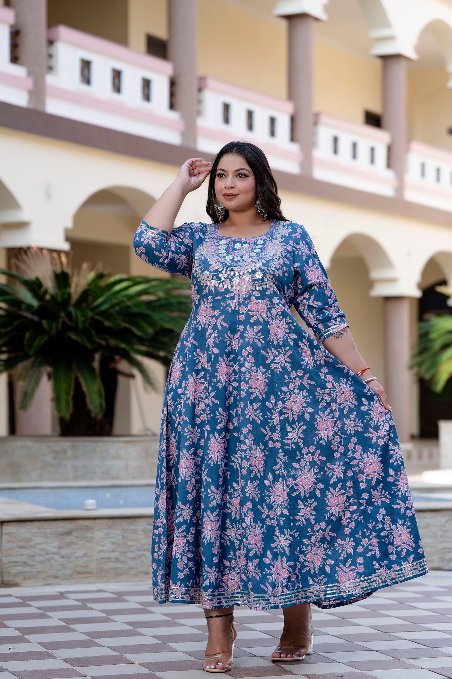 Blue Embroidered Anarkali Kurta & Dupatta Set