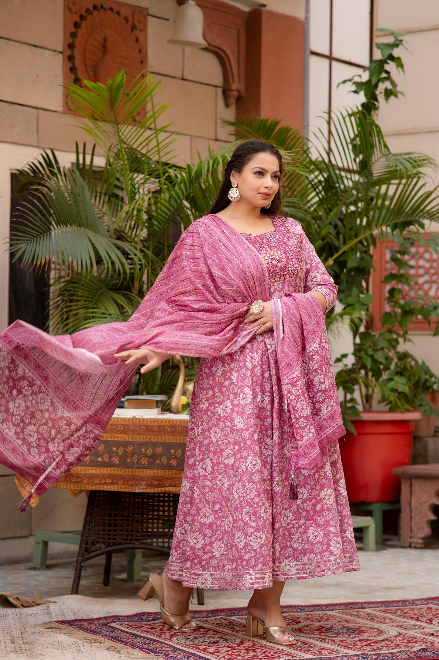 Pink Anarkali Kurta Dupatta Set