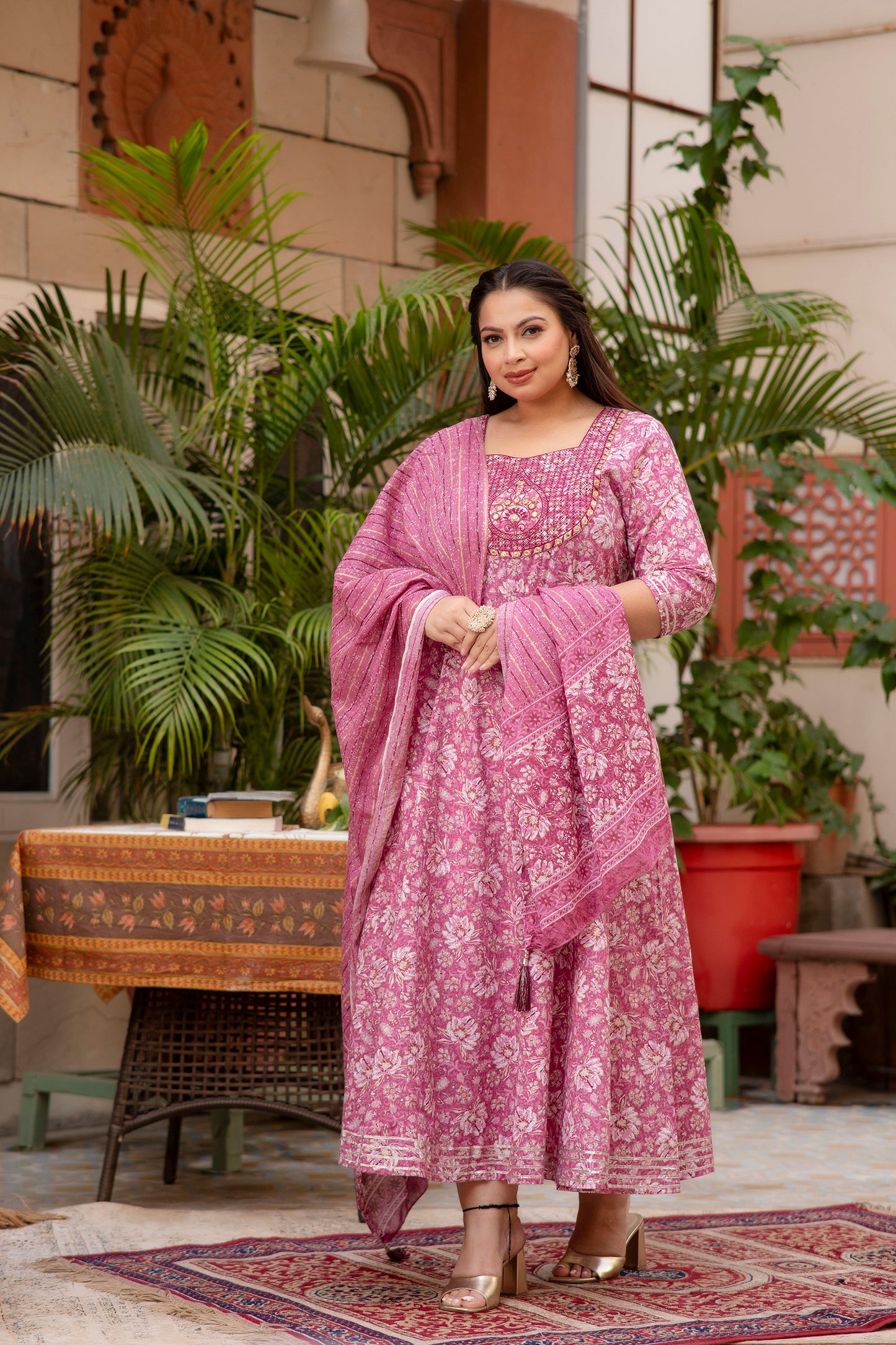 Pink Anarkali Kurta Dupatta Set