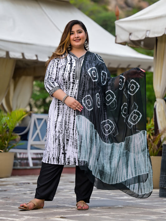 Black Tie-Dye Kurta Pant Dupatta Set