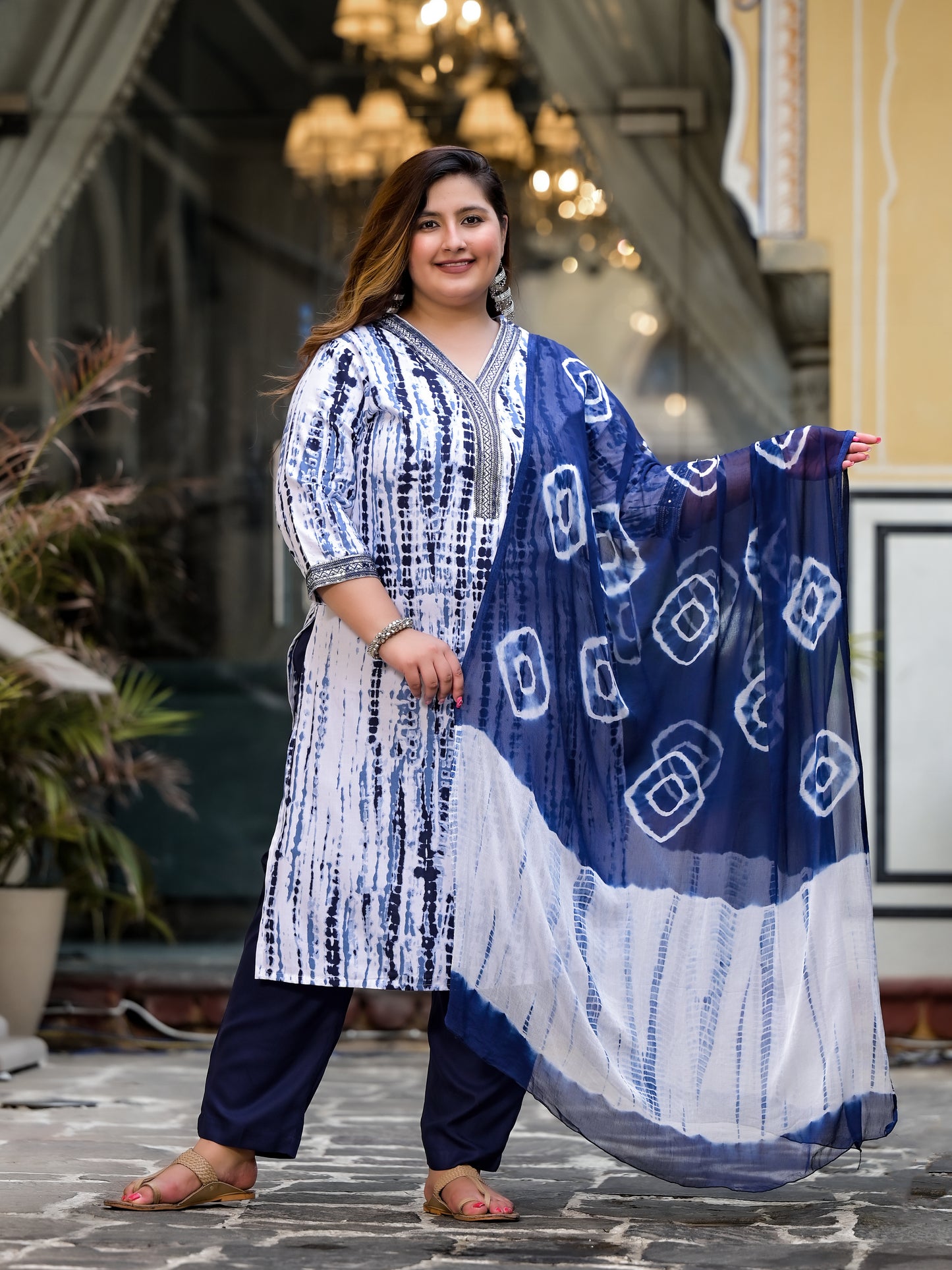Blue Tie-Dye Kurta Pant Dupatta Set