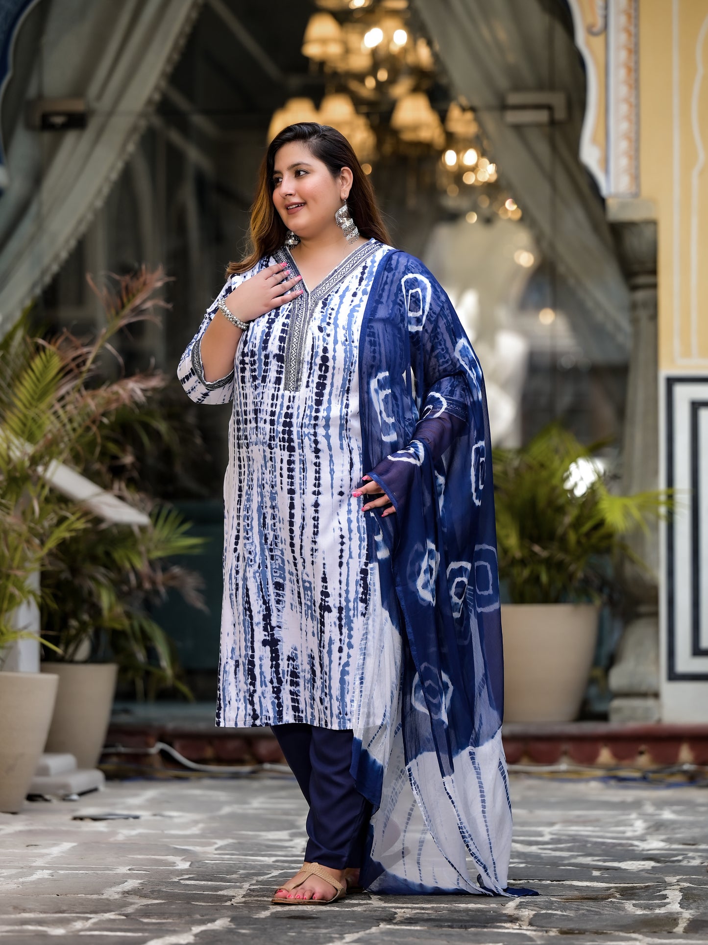 Blue Tie-Dye Kurta Pant Dupatta Set