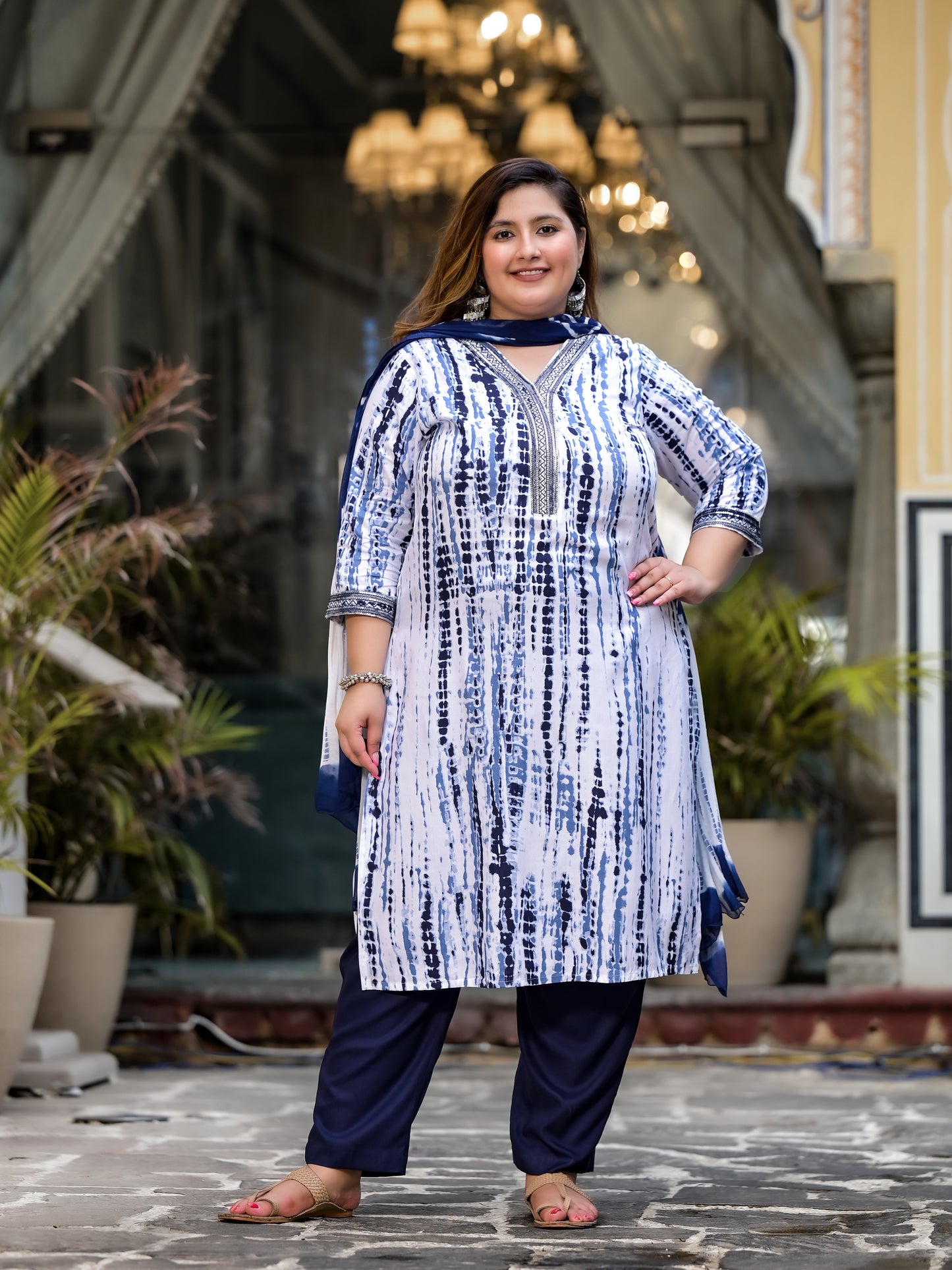 Blue Tie-Dye Kurta Pant Dupatta Set