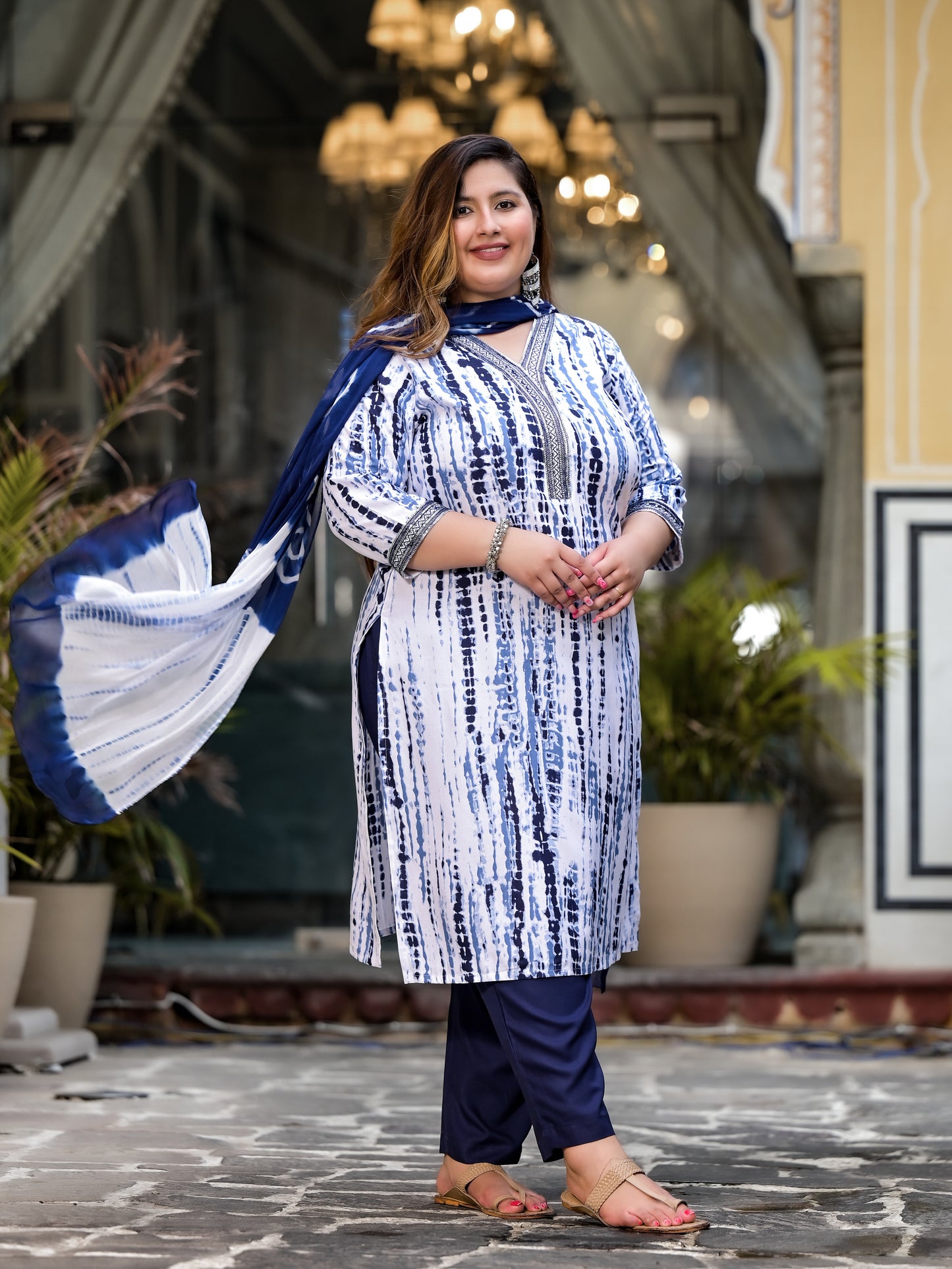 Blue Tie-Dye Kurta Pant Dupatta Set