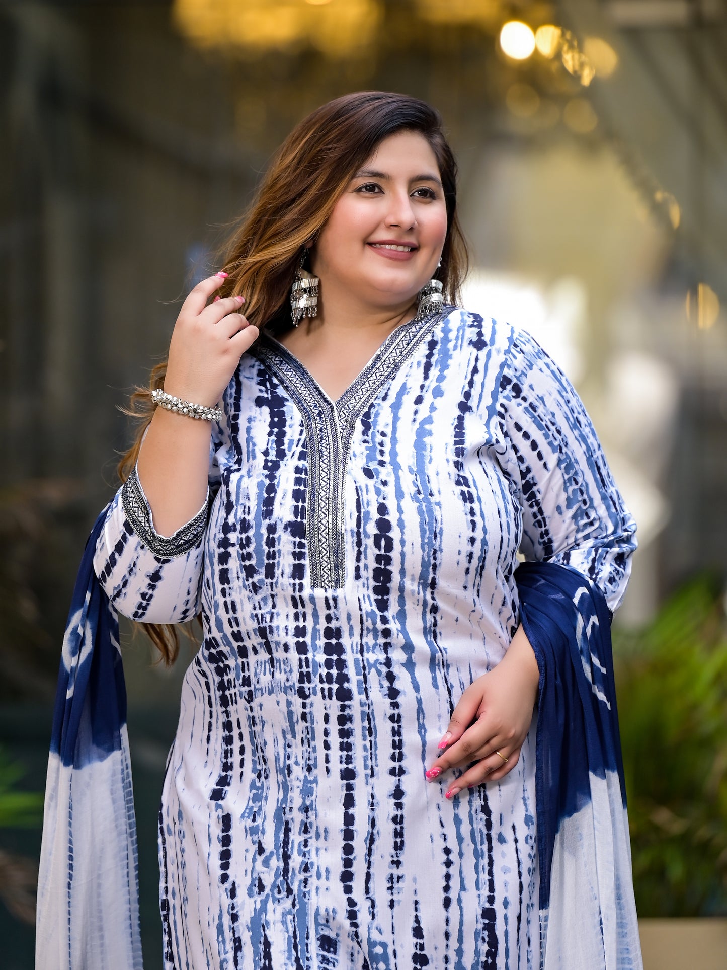 Blue Tie-Dye Kurta Pant Dupatta Set