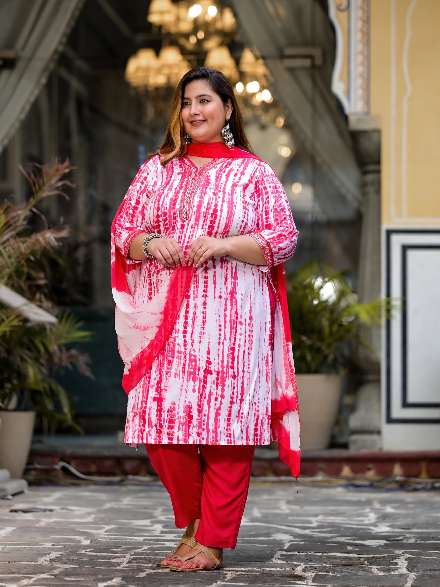 Pink Tie-Dye Kurta Pant Dupatta Set