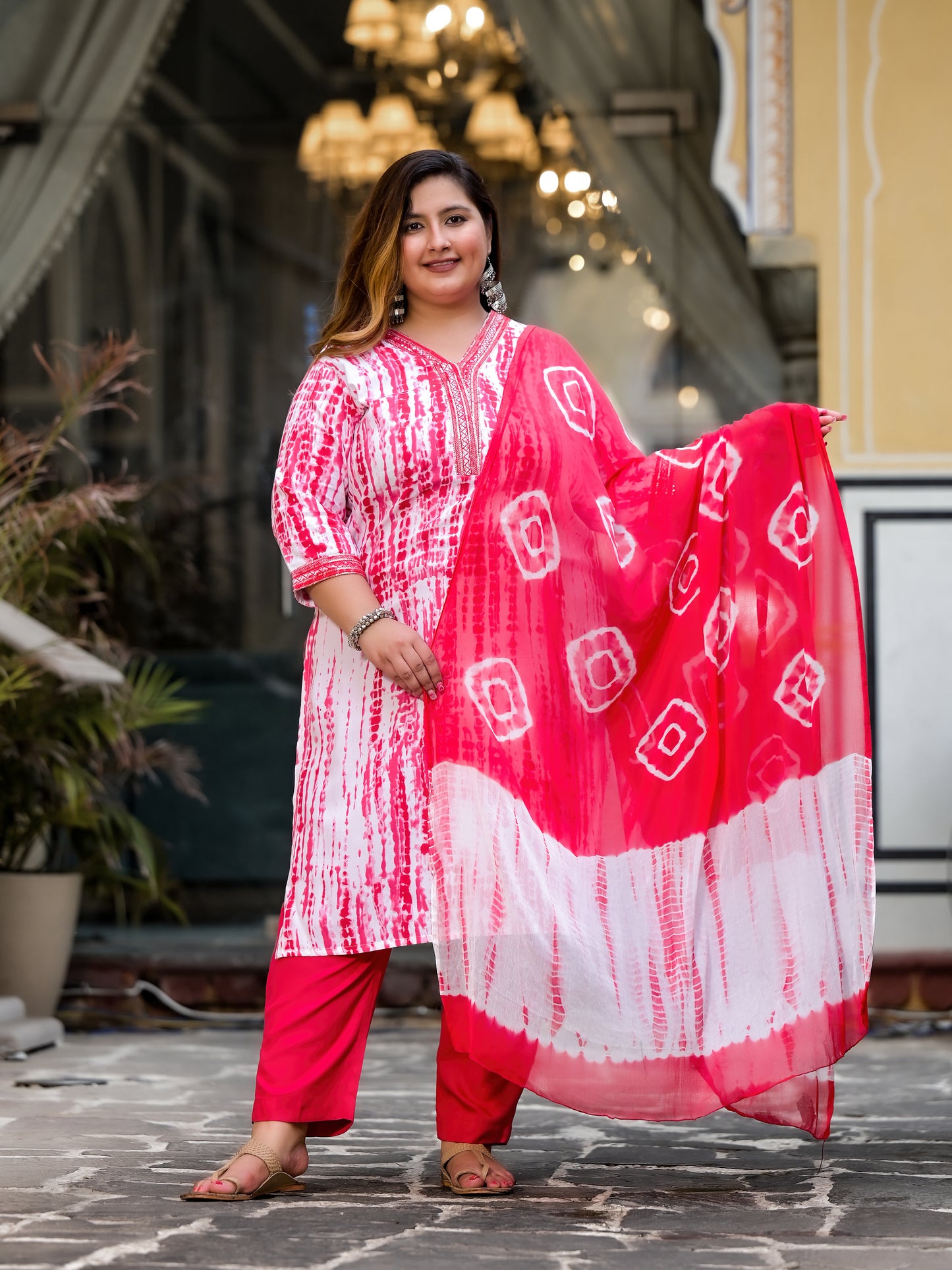 Pink Tie-Dye Kurta Pant Dupatta Set