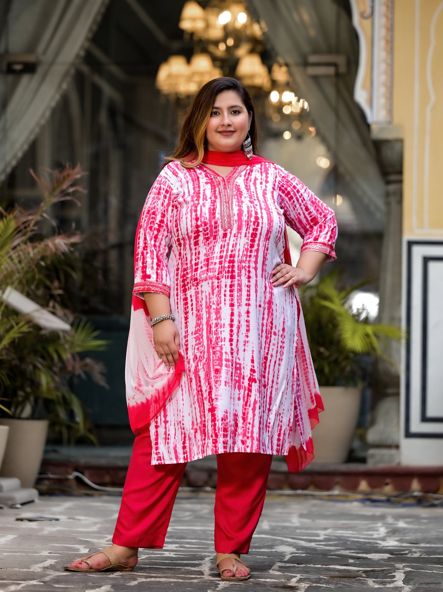Pink Tie-Dye Kurta Pant Dupatta Set