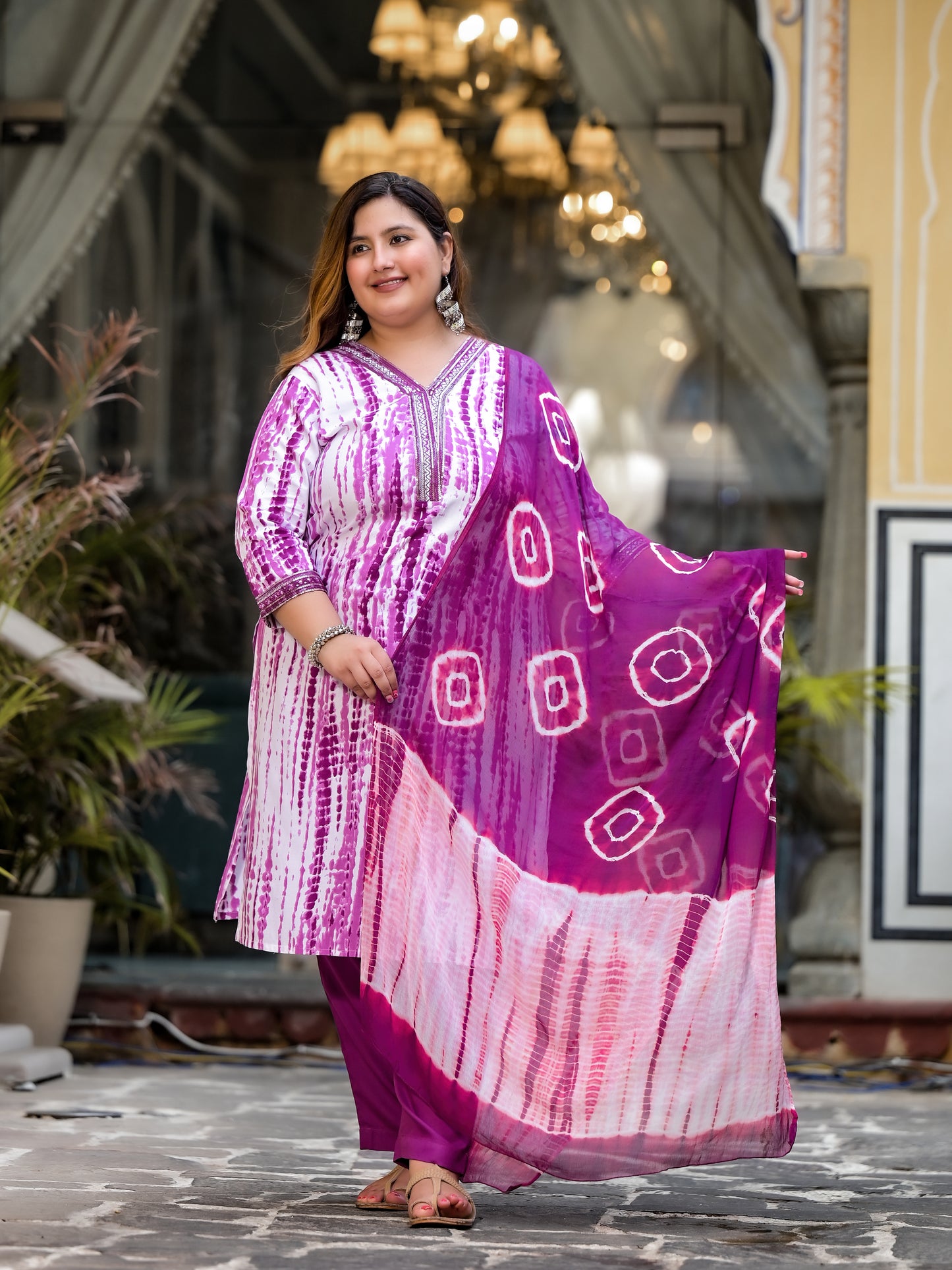 Purple Tie-Dye Kurta Pant Dupatta Set