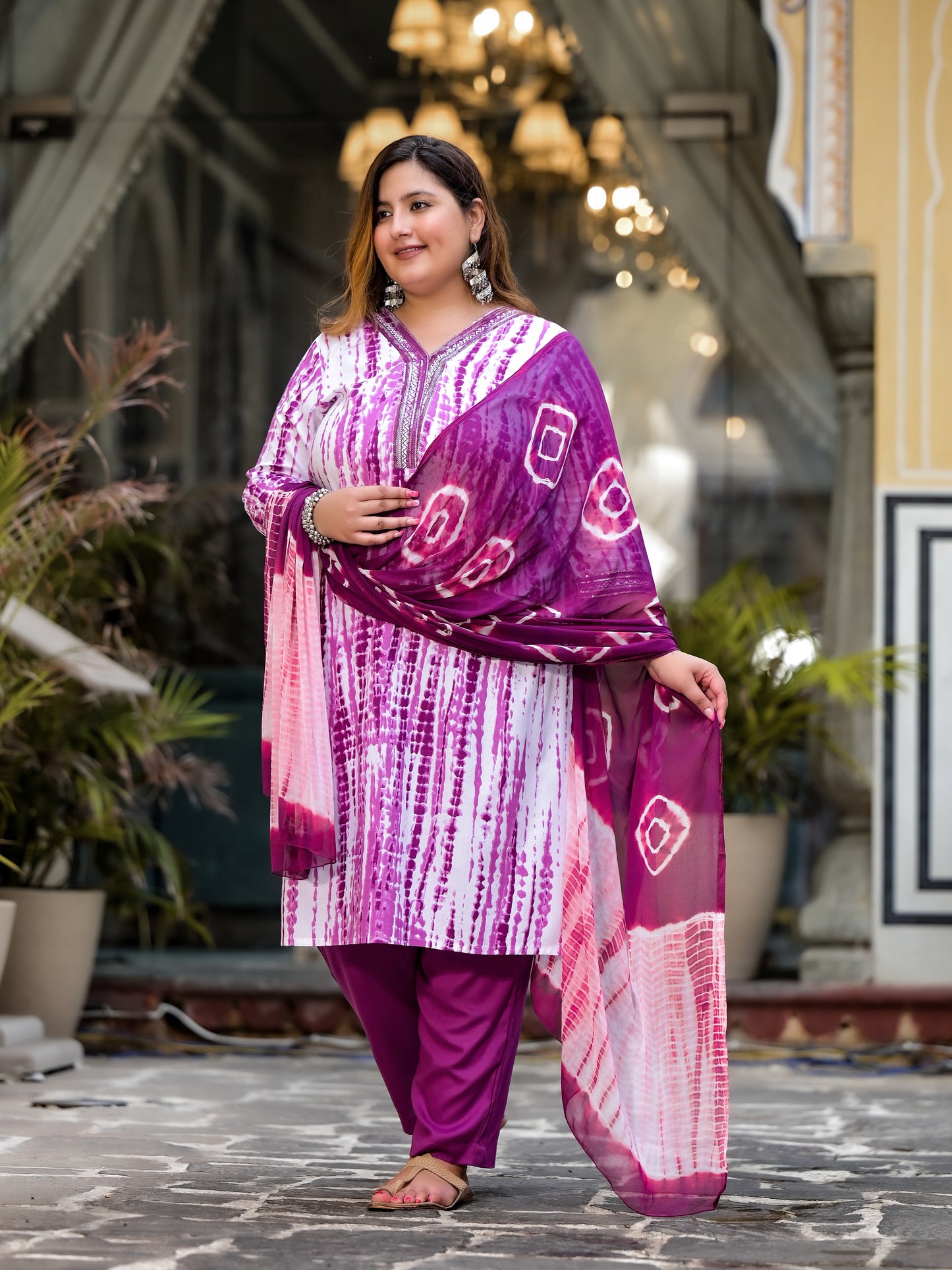 Purple Tie-Dye Kurta Pant Dupatta Set