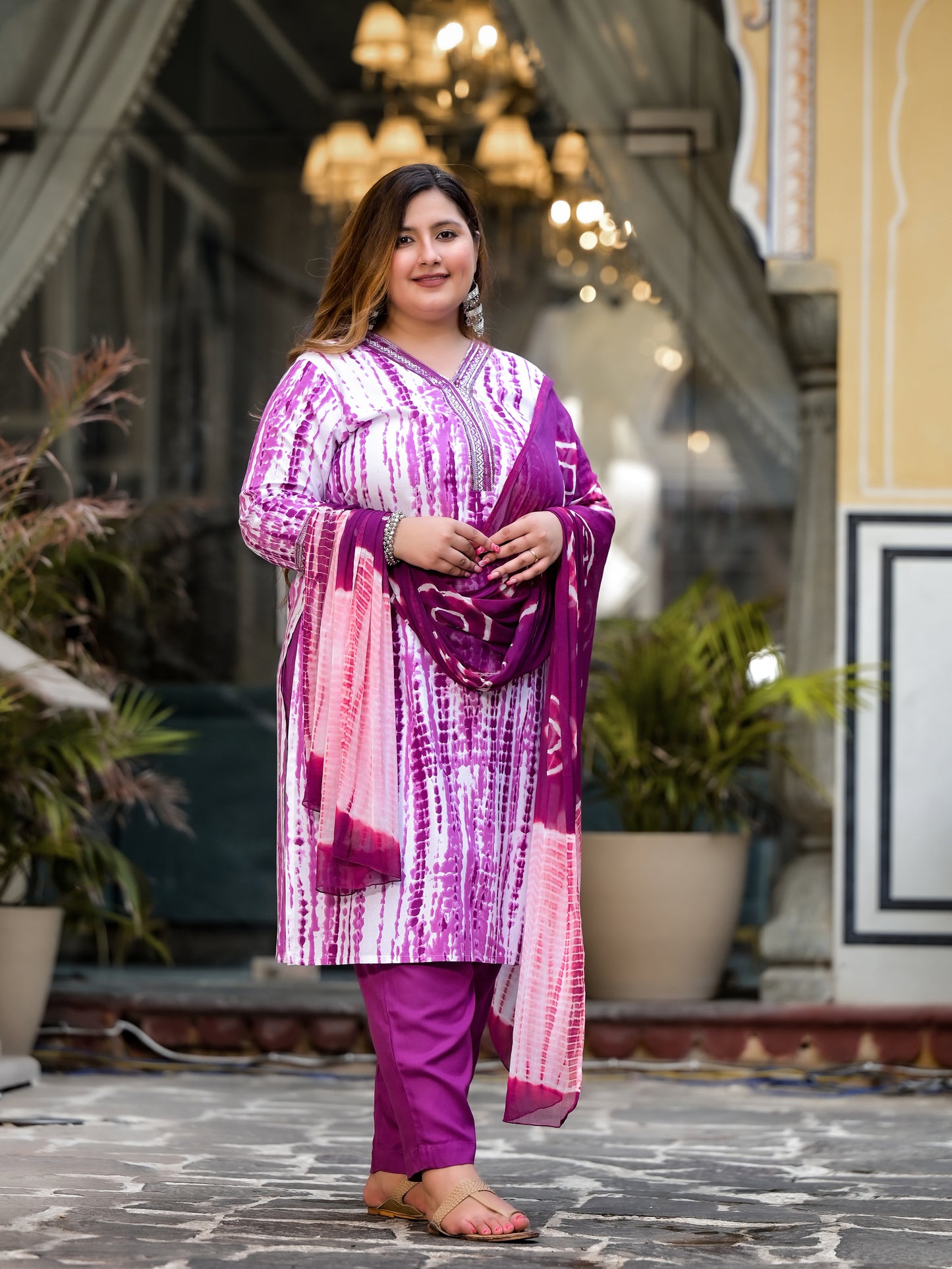 Purple Tie-Dye Kurta Pant Dupatta Set