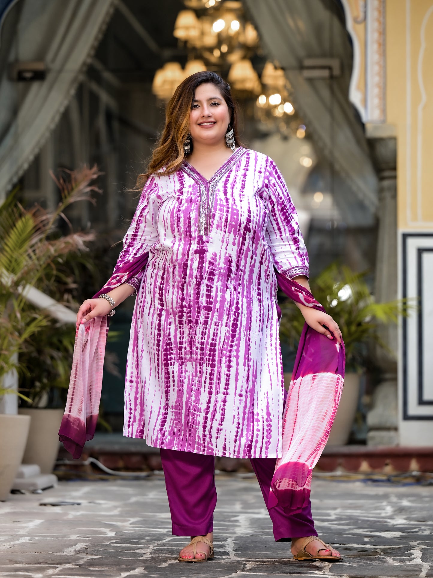 Purple Tie-Dye Kurta Pant Dupatta Set